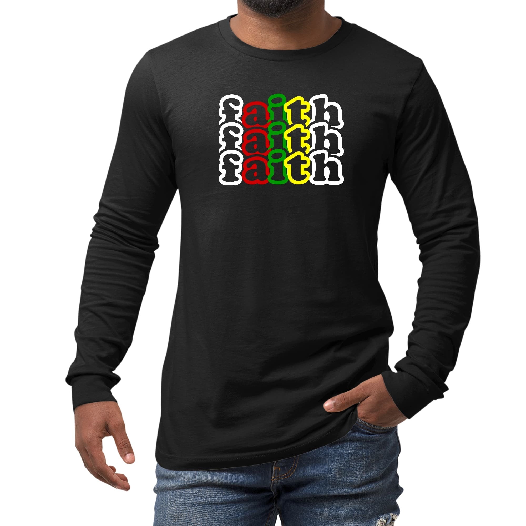 Long Sleeve Graphic T-shirt - Faith Stack Multicolor Illustration