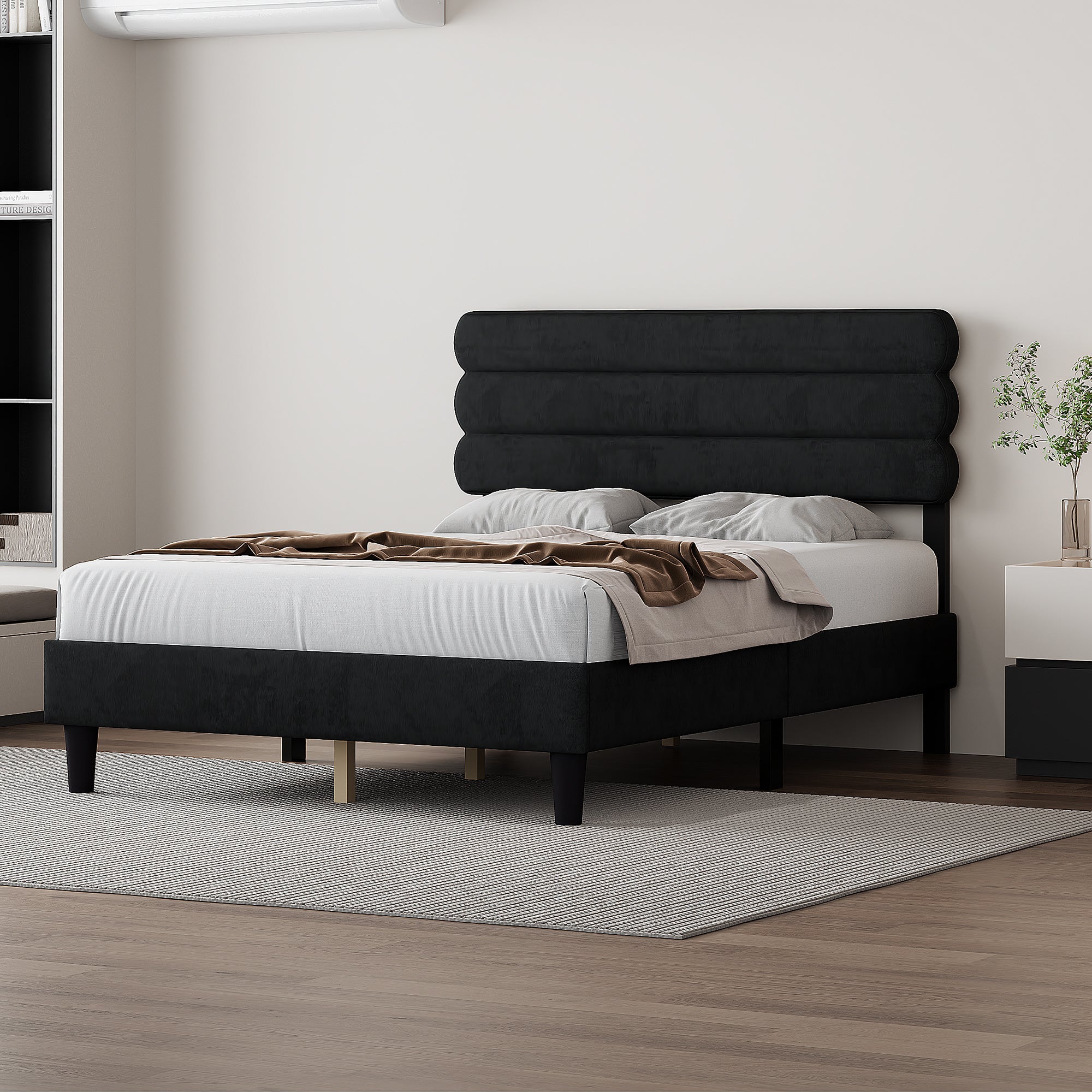 Full Bed Frame with Headboard,Sturdy Platform Bed with Wooden Slats Support,No Box Spring,Mattress Foundation,Easy Assembly DARK GREY