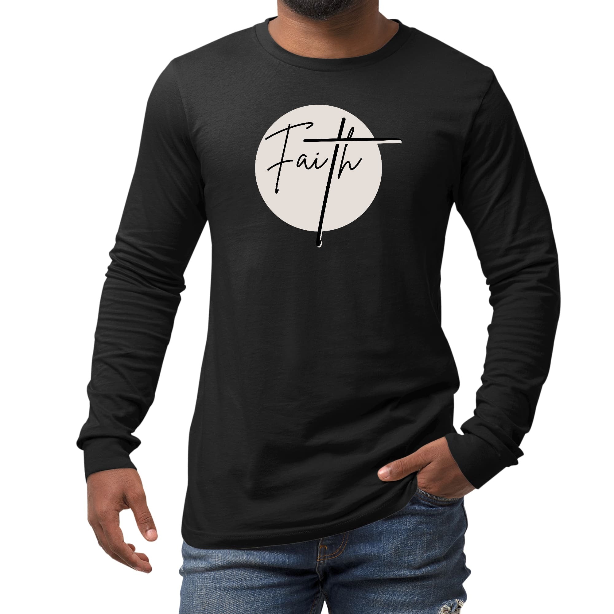 Long Sleeve Graphic T-shirt - Faith - Christian Affirmation - Brown