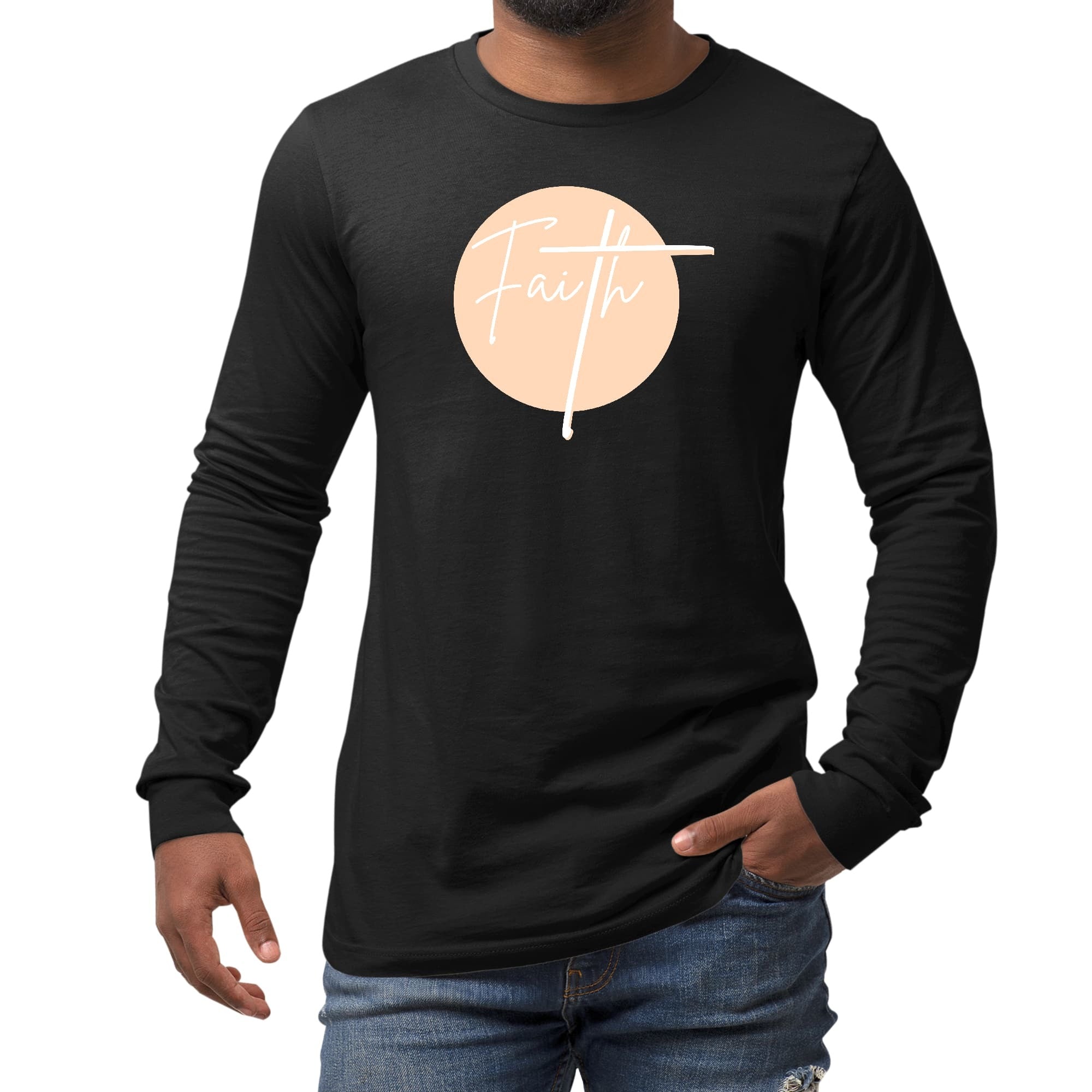 Long Sleeve Graphic T-shirt - Faith - Christian Affirmation - Peach