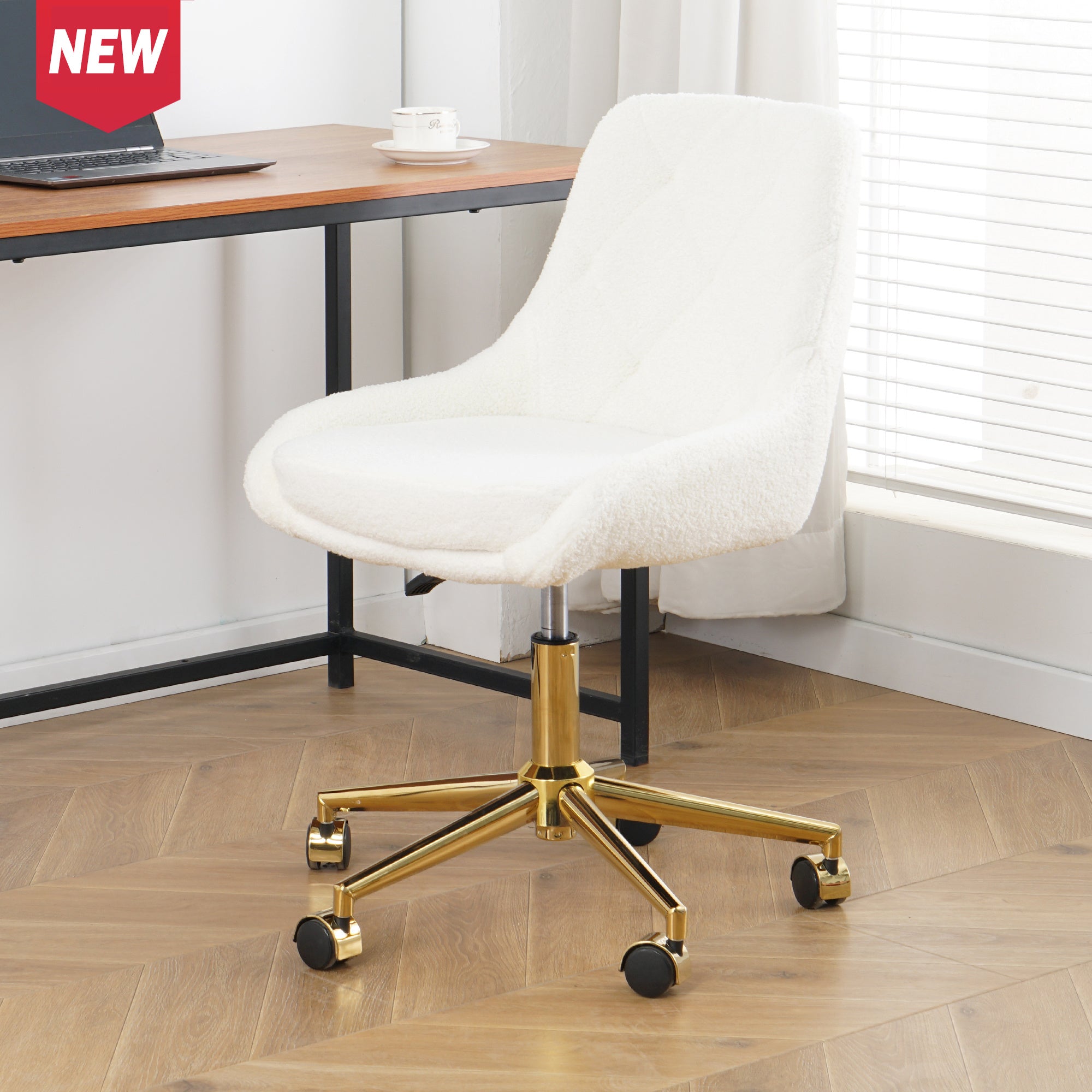 Modern teddy fleece fabric with gold legs living room furniture dining chair, soft and comfortable, lift adjustment, free movement convenient, space saving. (set of 1)