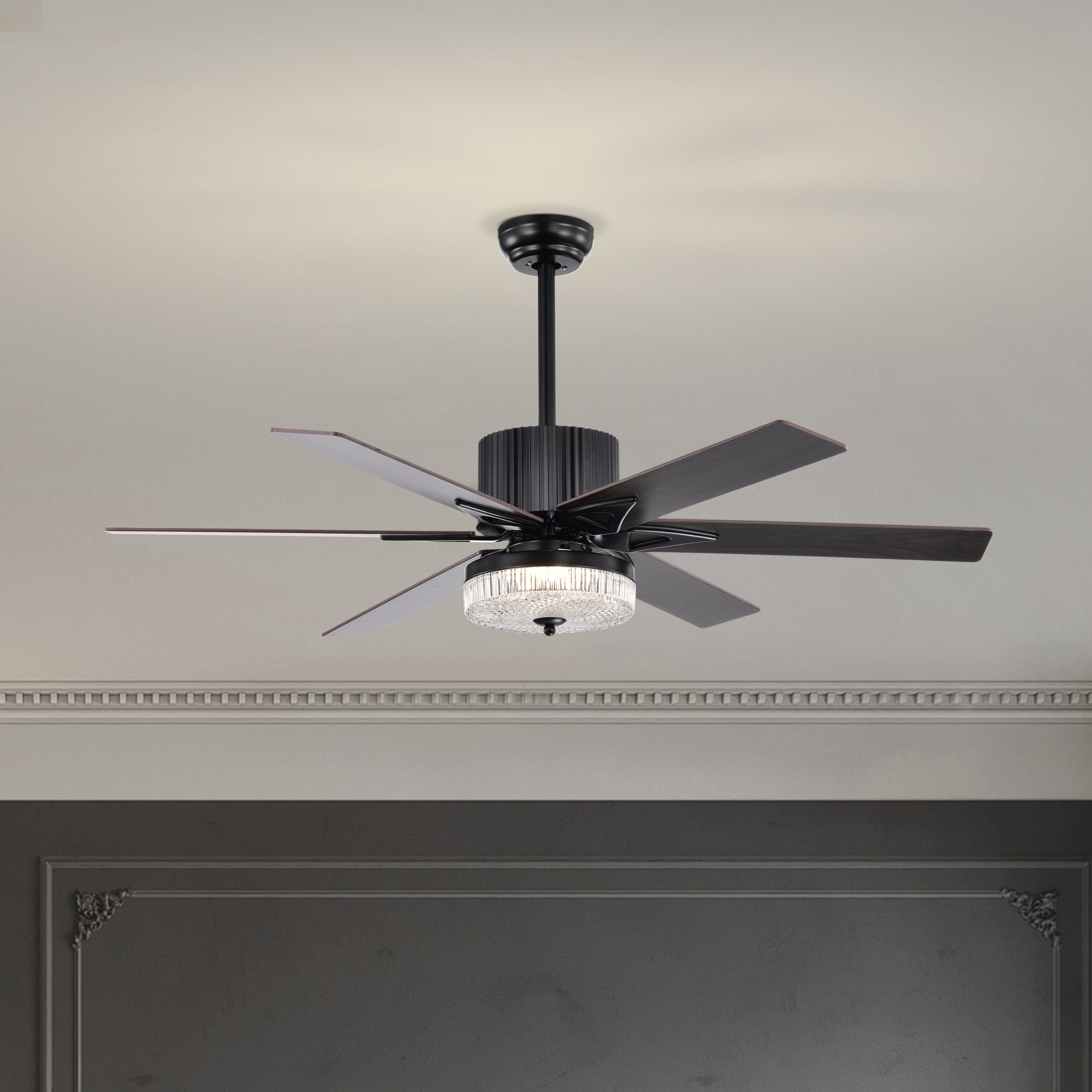 52 Inch Indoor Modern LED Ceiling Fan with Light and Remote Control, Reversible 5 Blades , Reversible Motor - (Matte Black)