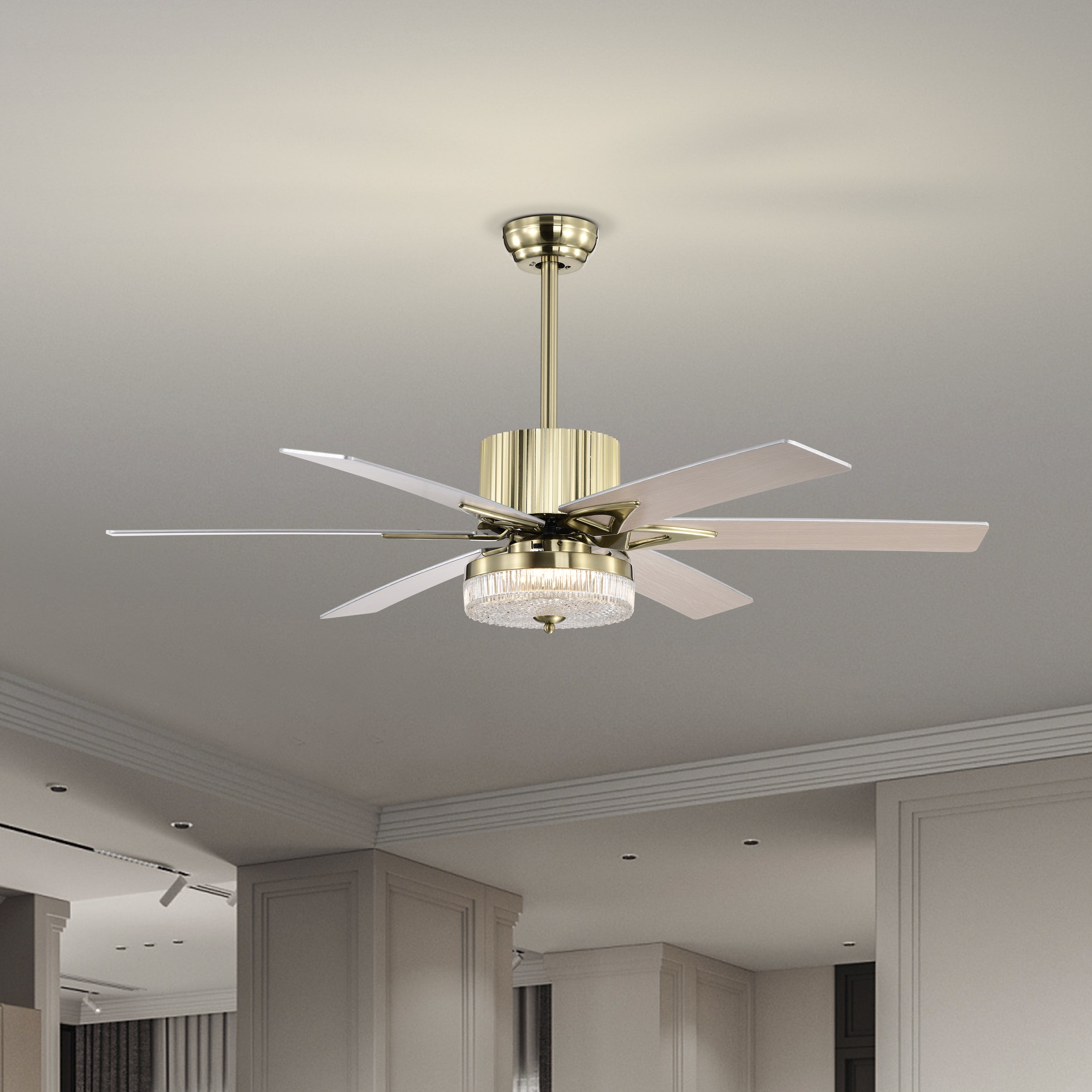 52'' Modern Ceiling Fans with Remote,Wood Ceiling Fan with Lights,LED Ceiling Fan Light with 5 Blade,3 Speed AC Motor Indoor Ceiling Fan for Patio,Living Room,Bedroom