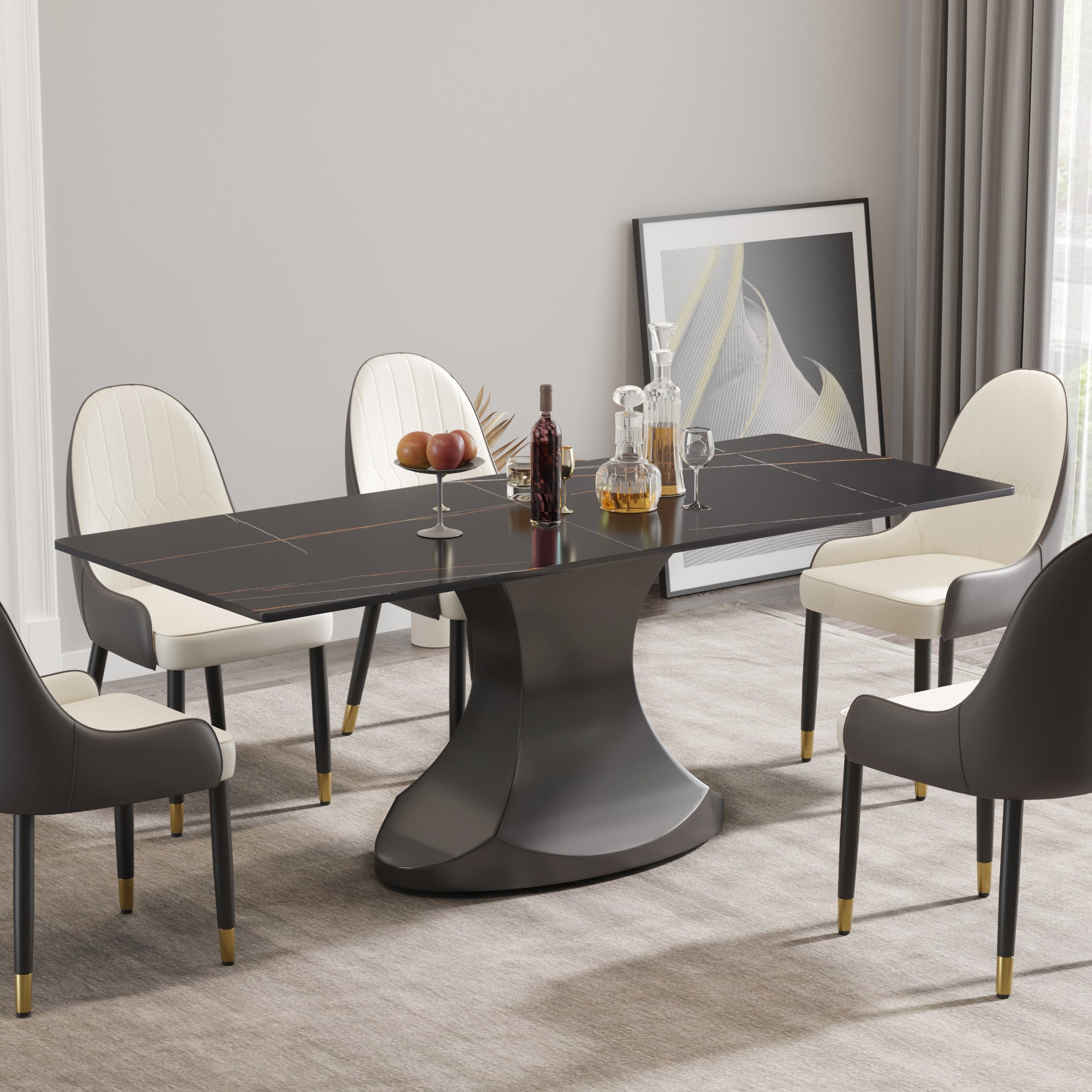 78.74 "modern artificial stone black panel gray stainless steel curved legs-can accommodate 8 people