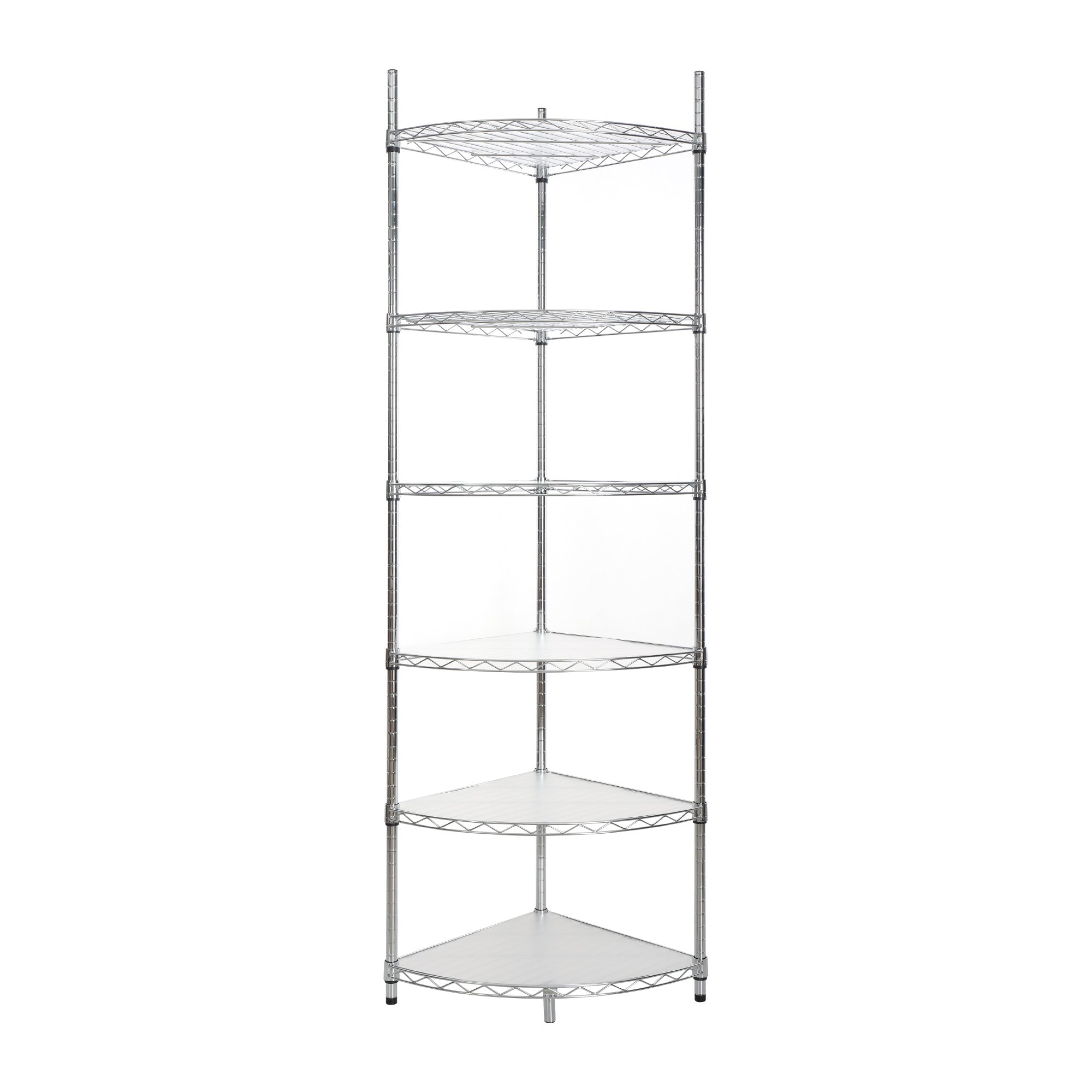 6 Tier Shelf Corner Wire Shelf Rack Adjustable Metal Heavy Duty Free Standing Corner Storage Display Chrome Rack for Bathroom, Living Room, Kitchen - Chrome