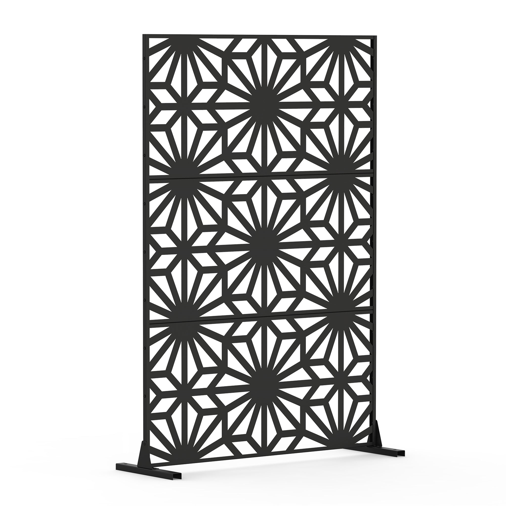 Metal Privacy Screens and Panels with Free Standing, Freestanding Outdoor Indoor Privacy Screen, Decorative Privacy Screen for Balcony Patio Garden, Sun Flower Shape