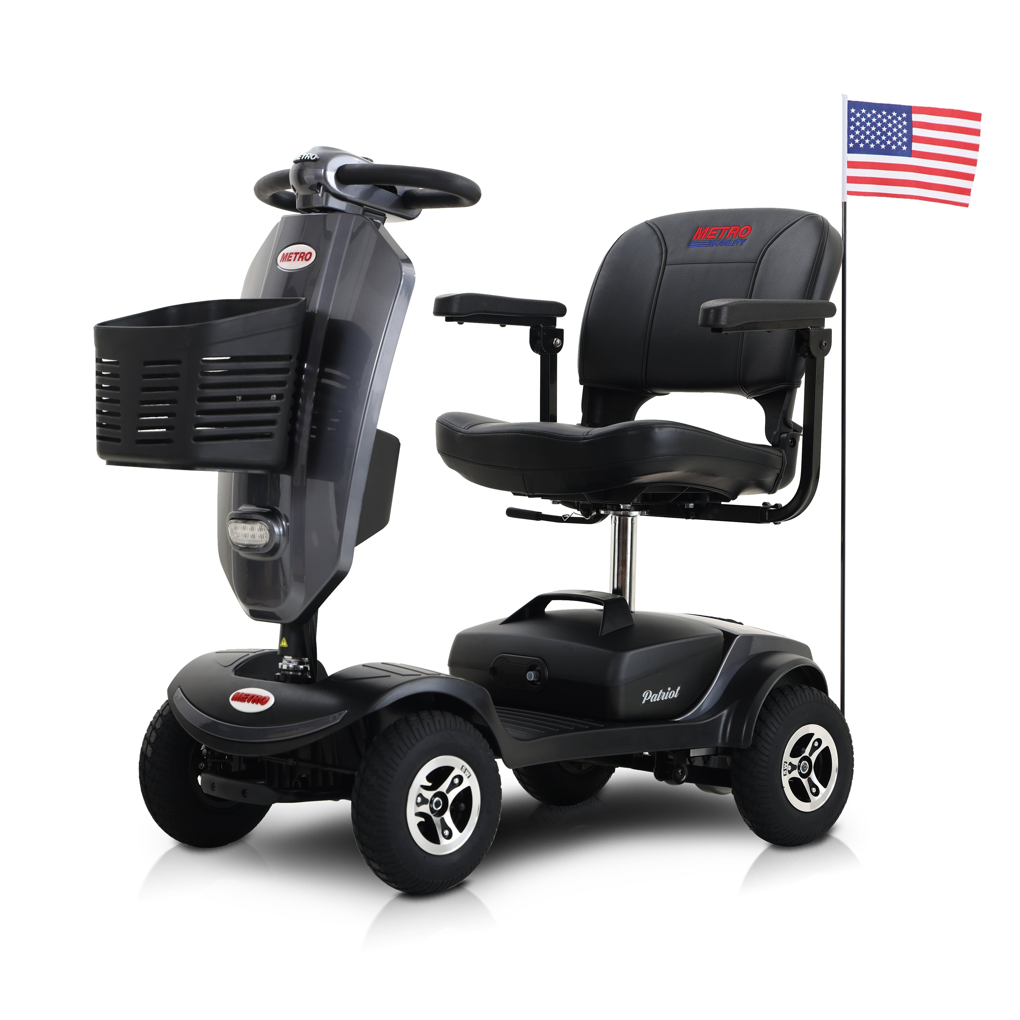 Outdoor compact mobility scooter with windshield ,300W Motor, Travel - Long Range Power Extended Battery with Cup holders & USB charger port,METALLIC GREY