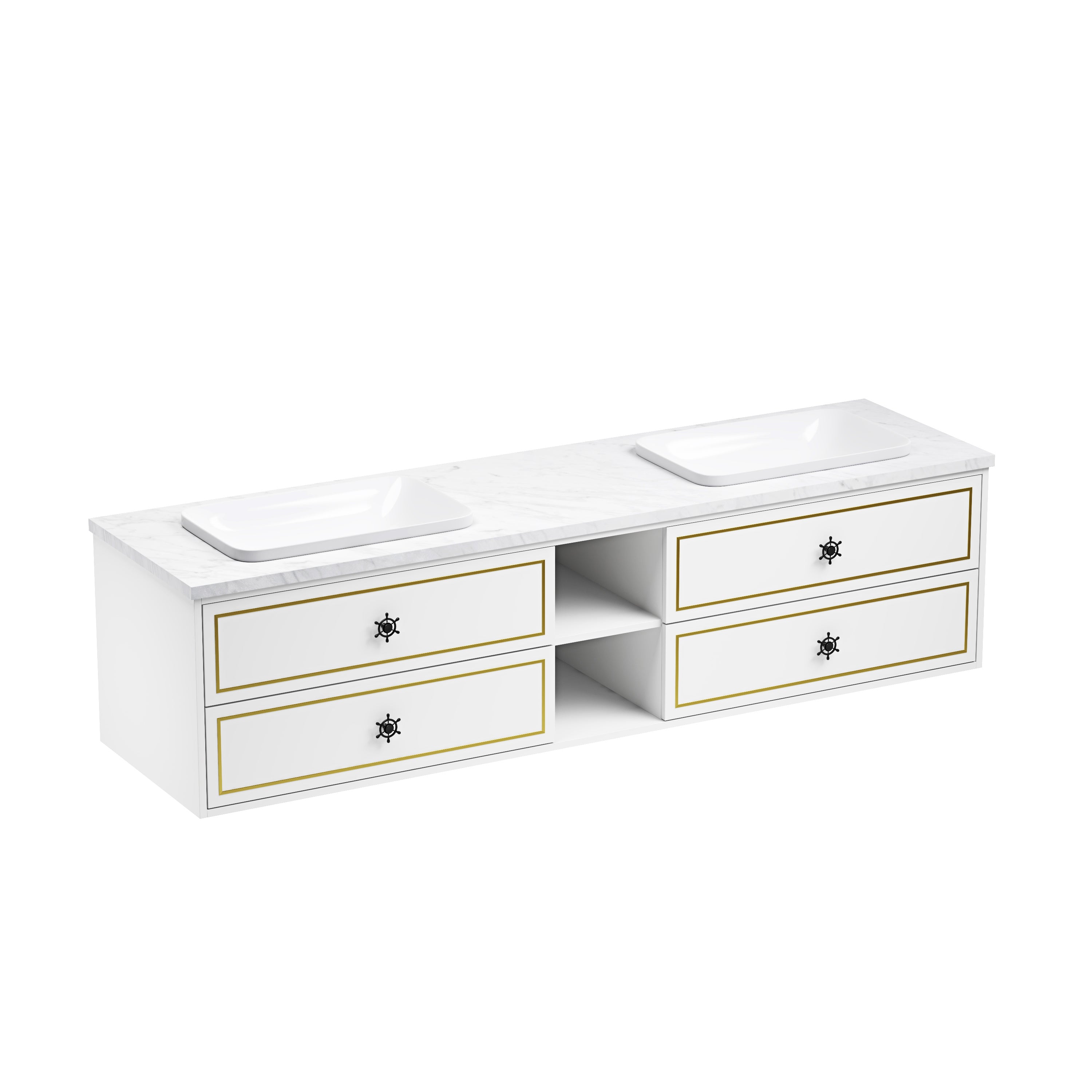 84 in. W x 23 in. D x21 in. H Double Bath Vanity in with White Carrara Top with White Sink