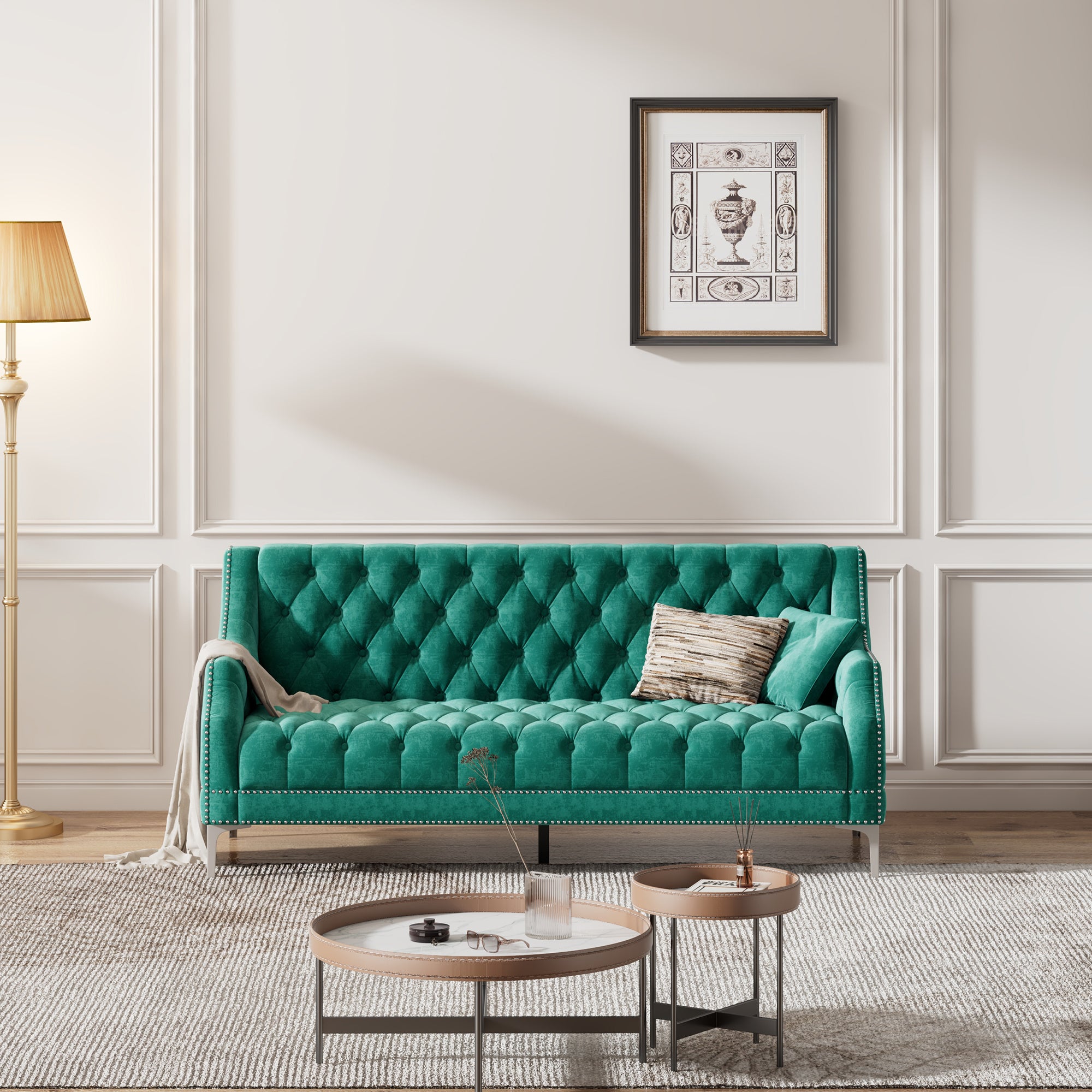 78" Modern Sofa Dutch Plush Upholstered Sofa with Metal Legs, Button Tufted Back Green