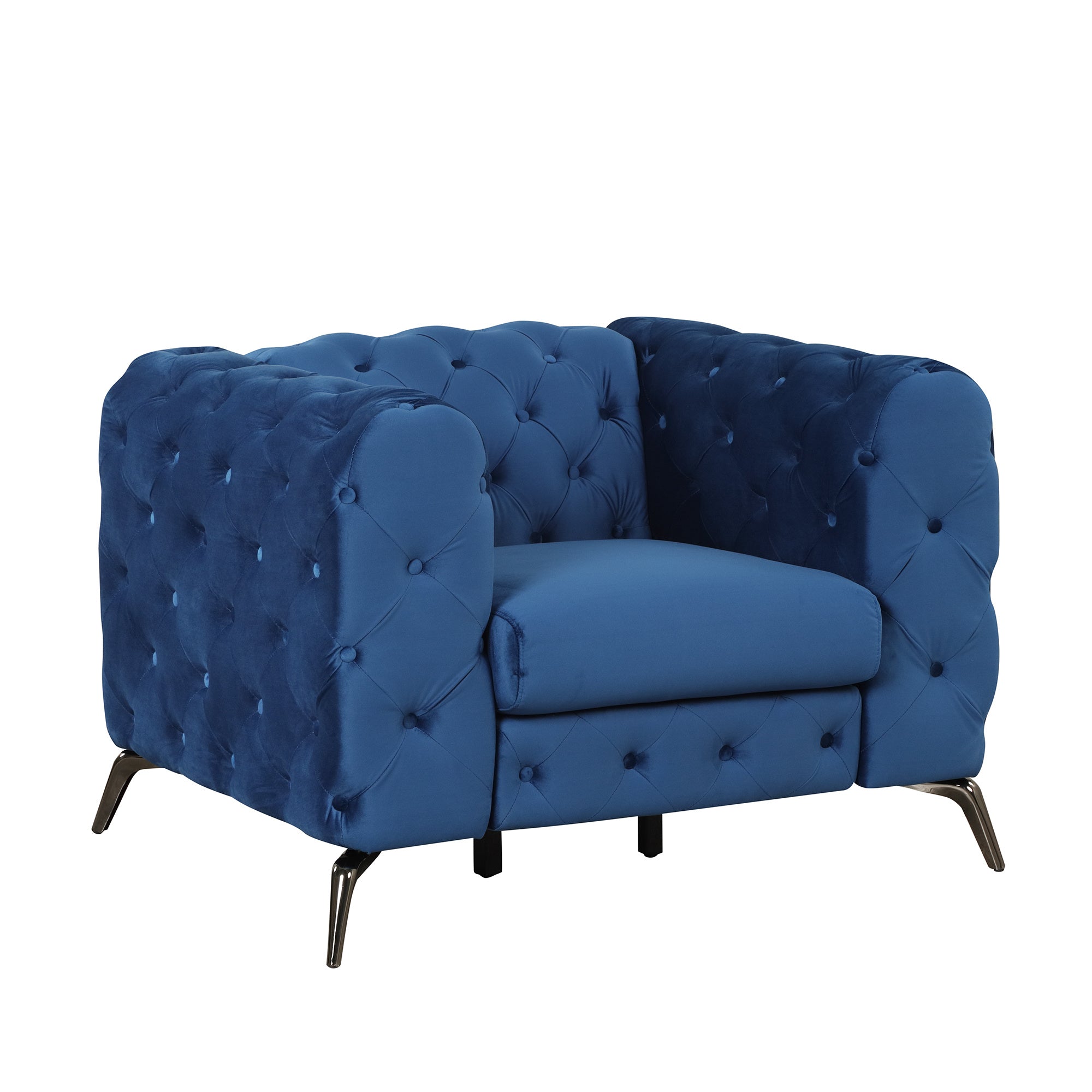 40.5" Velvet Upholstered Accent Sofa,Modern Single Sofa Chair with Button Tufted Back,Modern Single Couch for Living Room,Bedroom,or Small Space,Blue