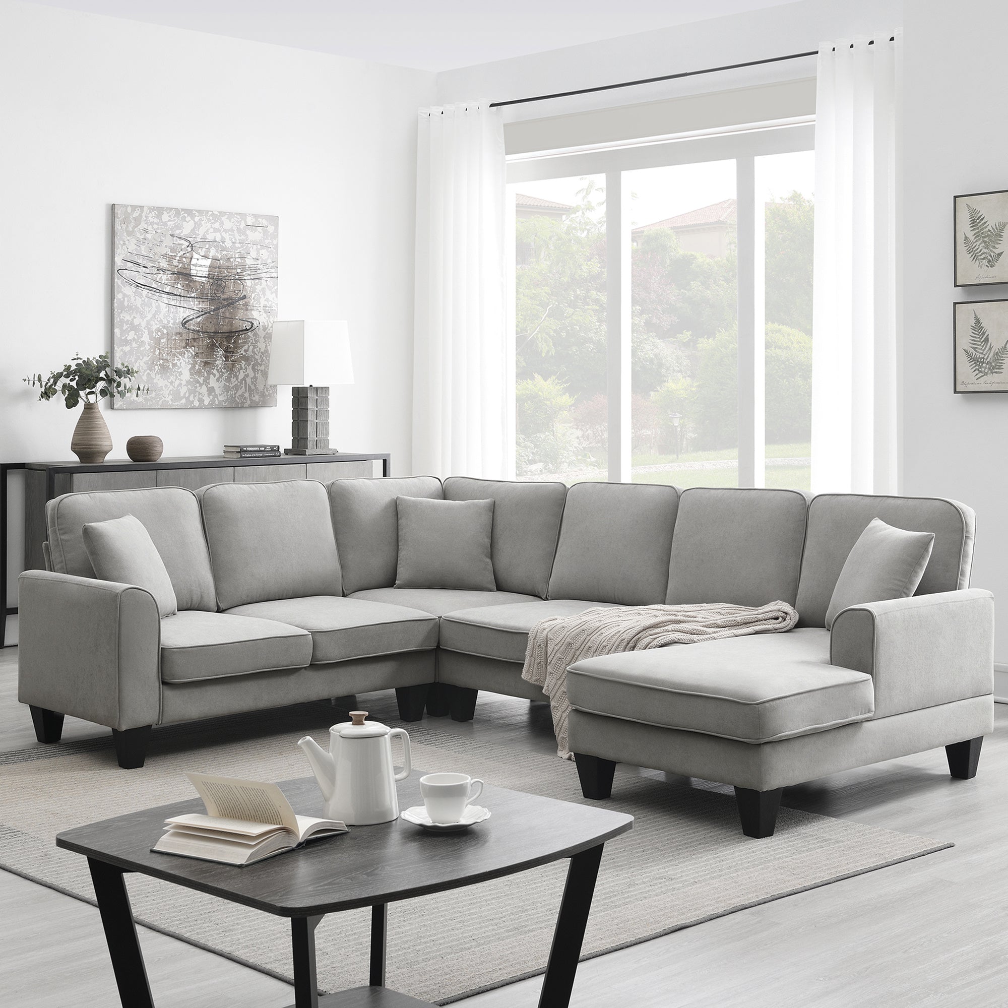 [VIDEO provided] [New] 108*85.5" Modern U Shape Sectional Sofa, 7 Seat Fabric Sectional Sofa Set with 3 Pillows Included for Living Room, Apartment, Office,3 Colors