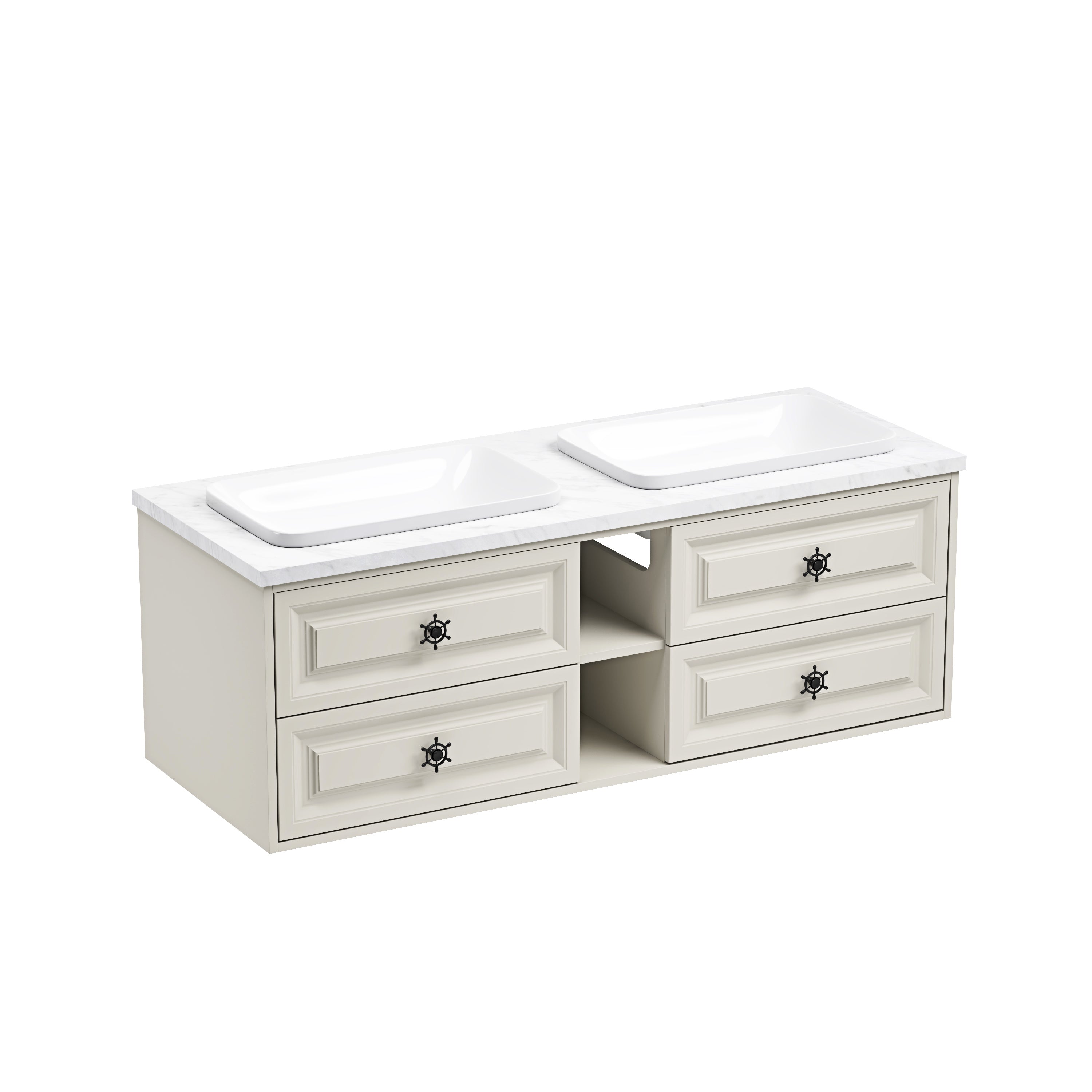 60 in. W x 23 in. D x21 in. H Double Bath Vanity in with White Carrara Top with White Sink