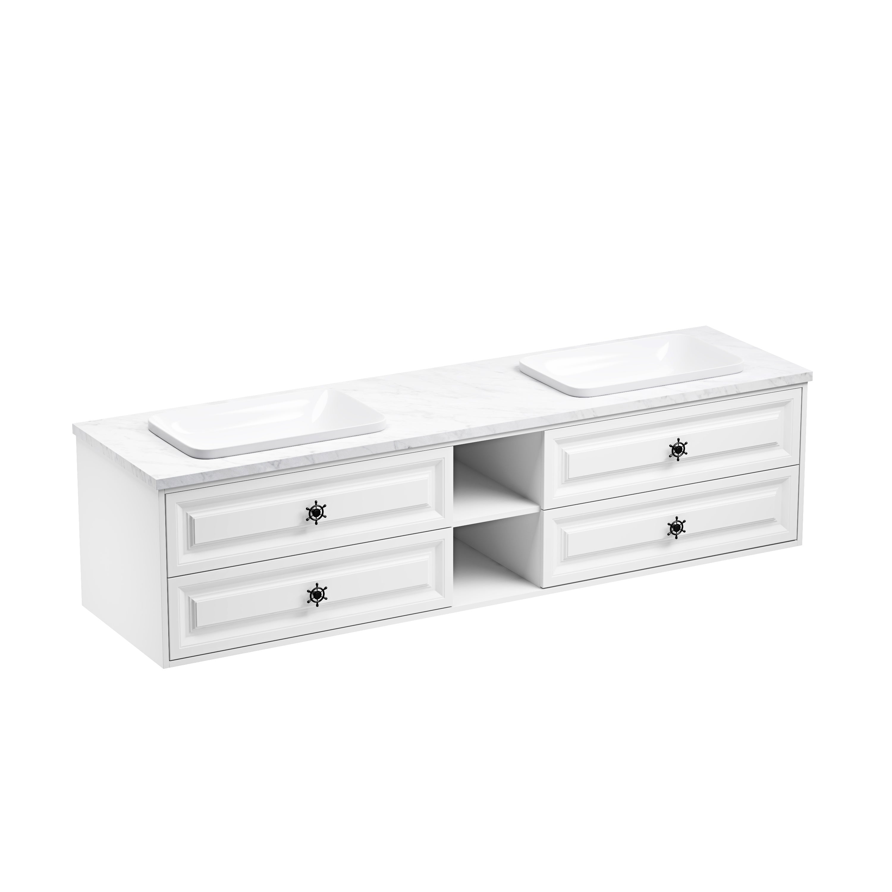84in. W x 23 in. D x21 in. H Double Bath Vanity in with White Carrara Top with White Sink