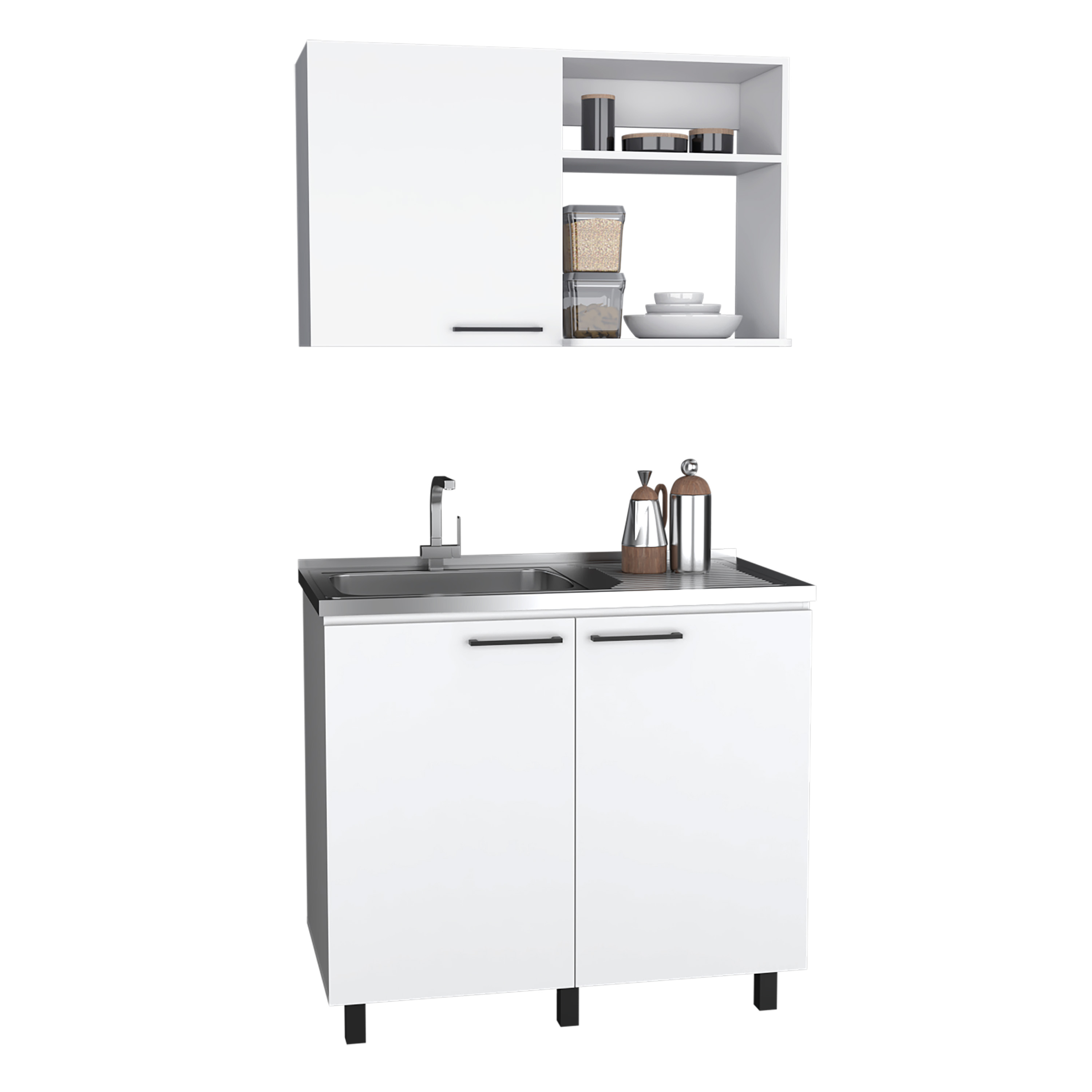 Alexandria 2 Piece Kitchen Set, Wall Cabinet + Utility Sink, White