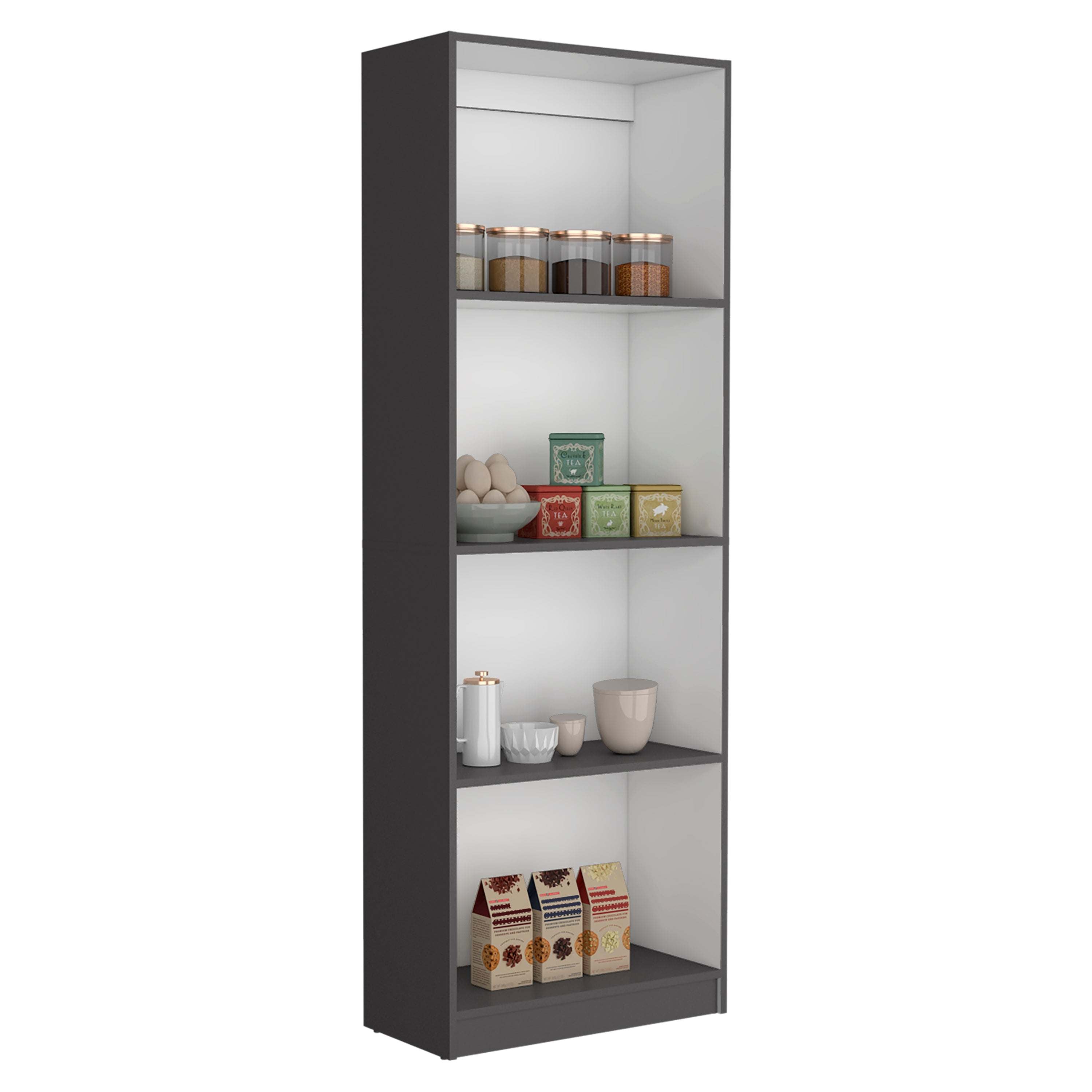 TUHOME Home Bookcase with 4-Shelf Modern Display Unit for Books and Decor -Matt Gray / White -Office