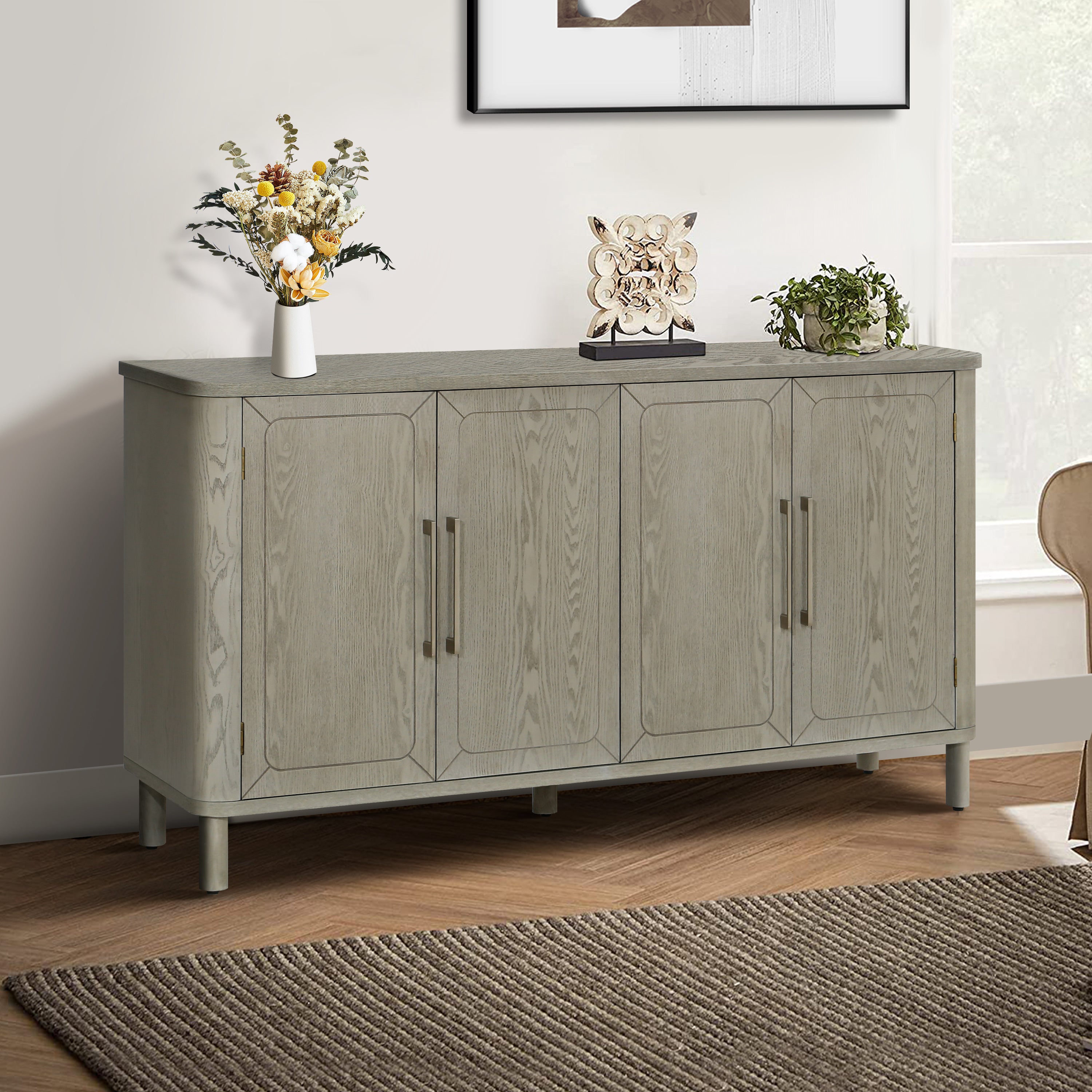 Four Door Storage Cabinet With Curved Countertop(GRAT)