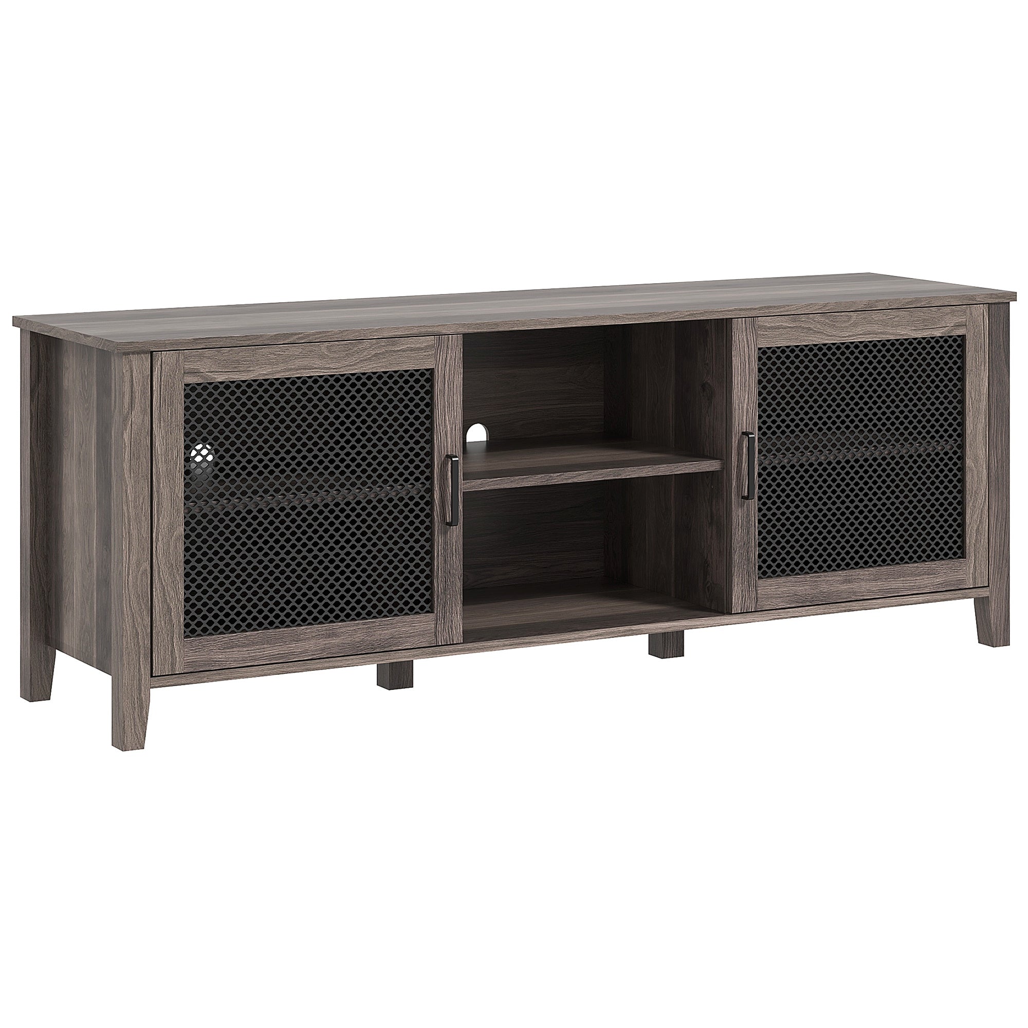 Industrial TV Cabinet Stand for TVs up to 65", Entertainment Center with Mesh Doors and Shelves for Living Room, Brown