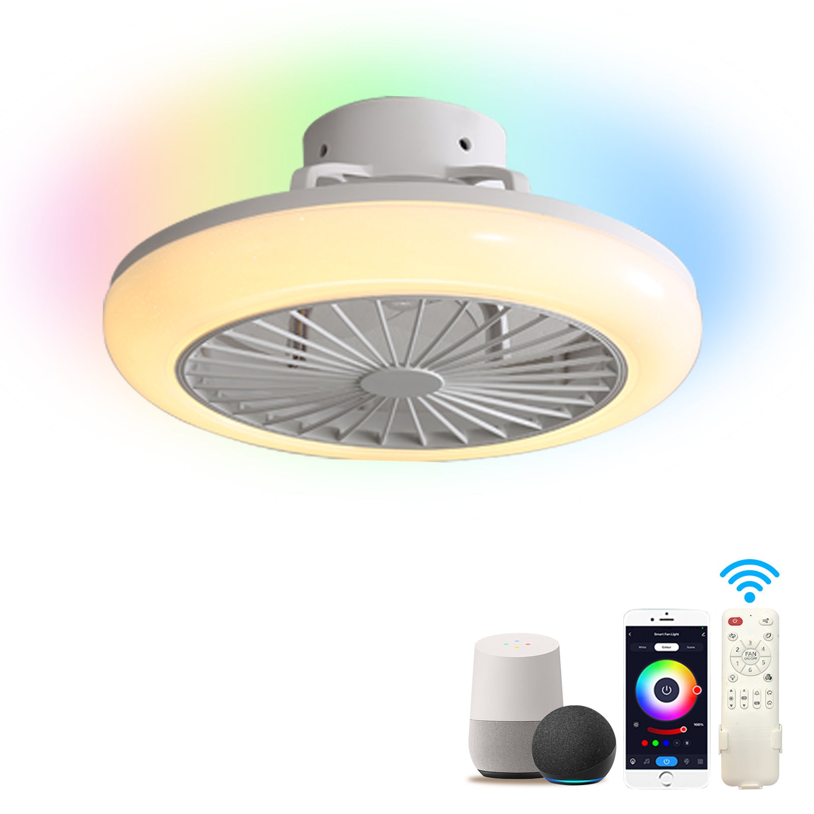 18Inches RGB Ceiling Fan with Lights, Dimmable LED, Remote Control / APP Control, 6 Speeds of Wind