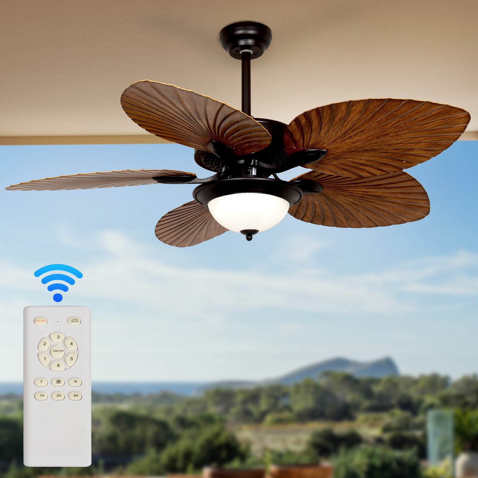 52 Inch Vintage Leaf Ceiling Fan with Lights