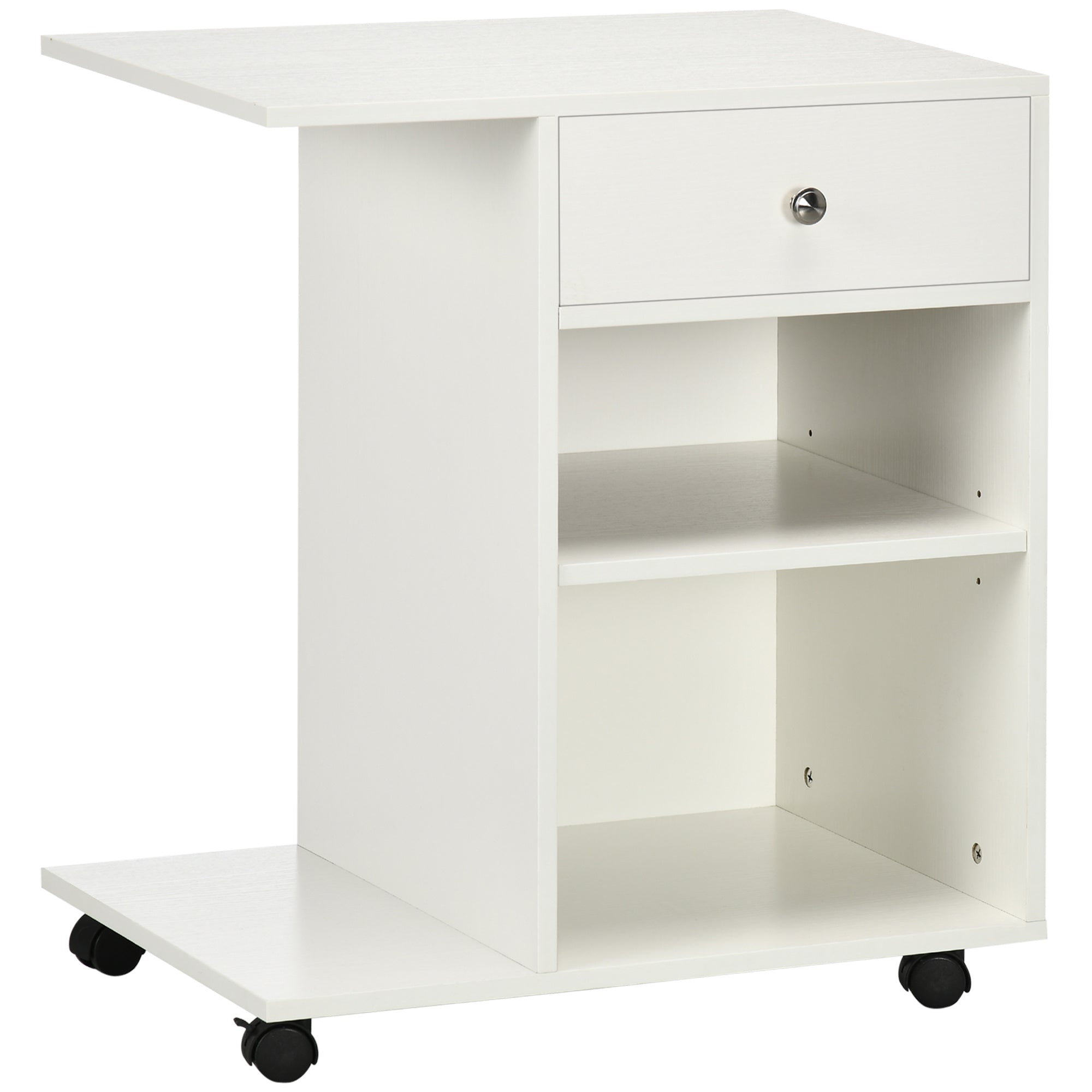 Mobile Printer Stand, Rolling File Cabinet Cart with Wheels, Adjustable Shelf, Drawer and CPU Stand, White