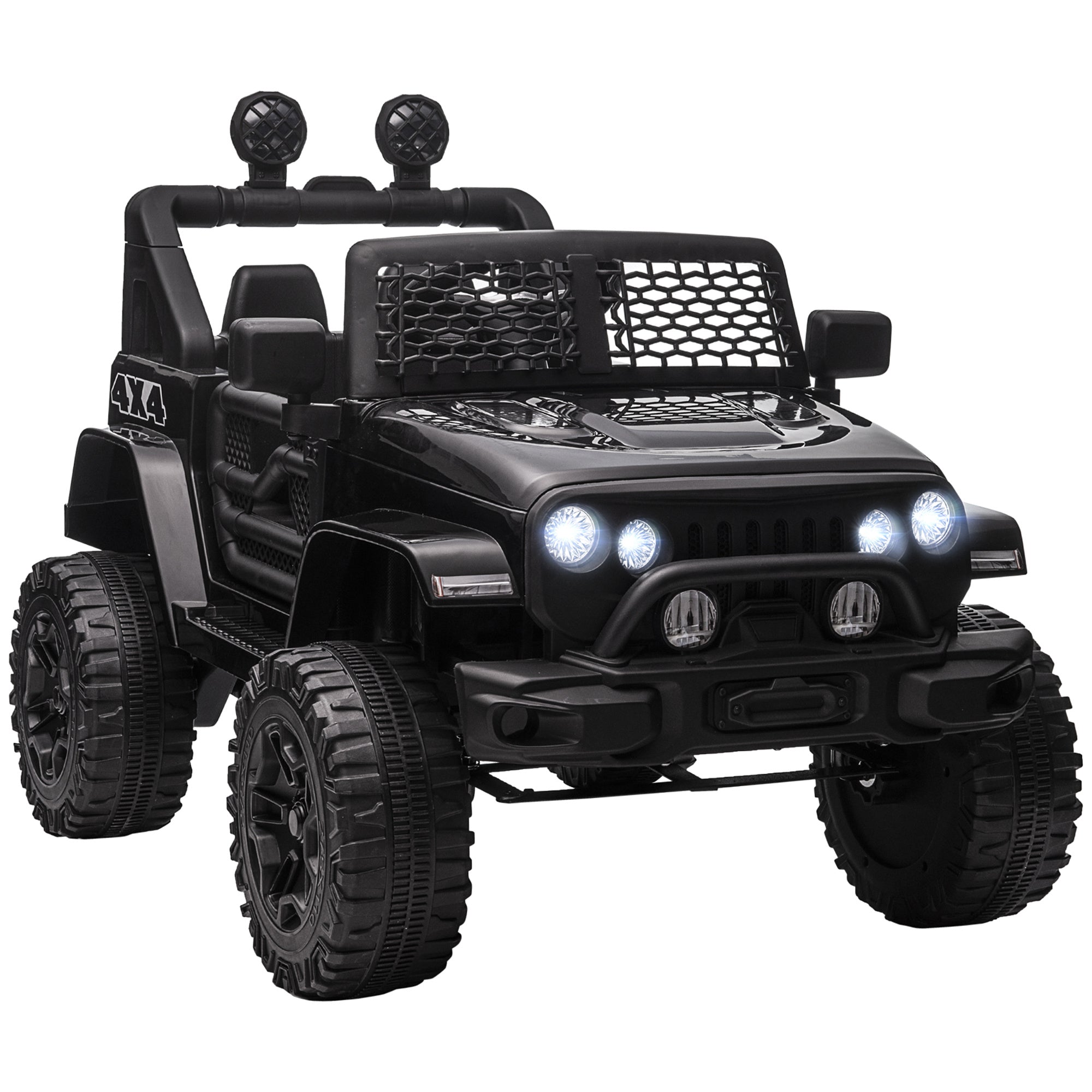 12V Kids Ride On Truck with Parent Remote Control, Electric Battery Powered Toy Car with Spring Suspension, Adjustable Speed, LED Lights and Horn, Bla