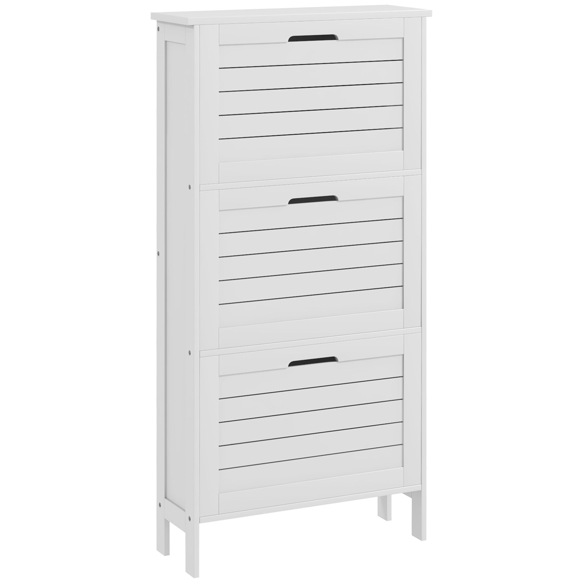 Narrow Shoe Storage Cabinet for Entryway with 3 Flip Drawers, Slim Shoe Rack Organizer with Louvered Doors for 6 Pairs of Shoes, White