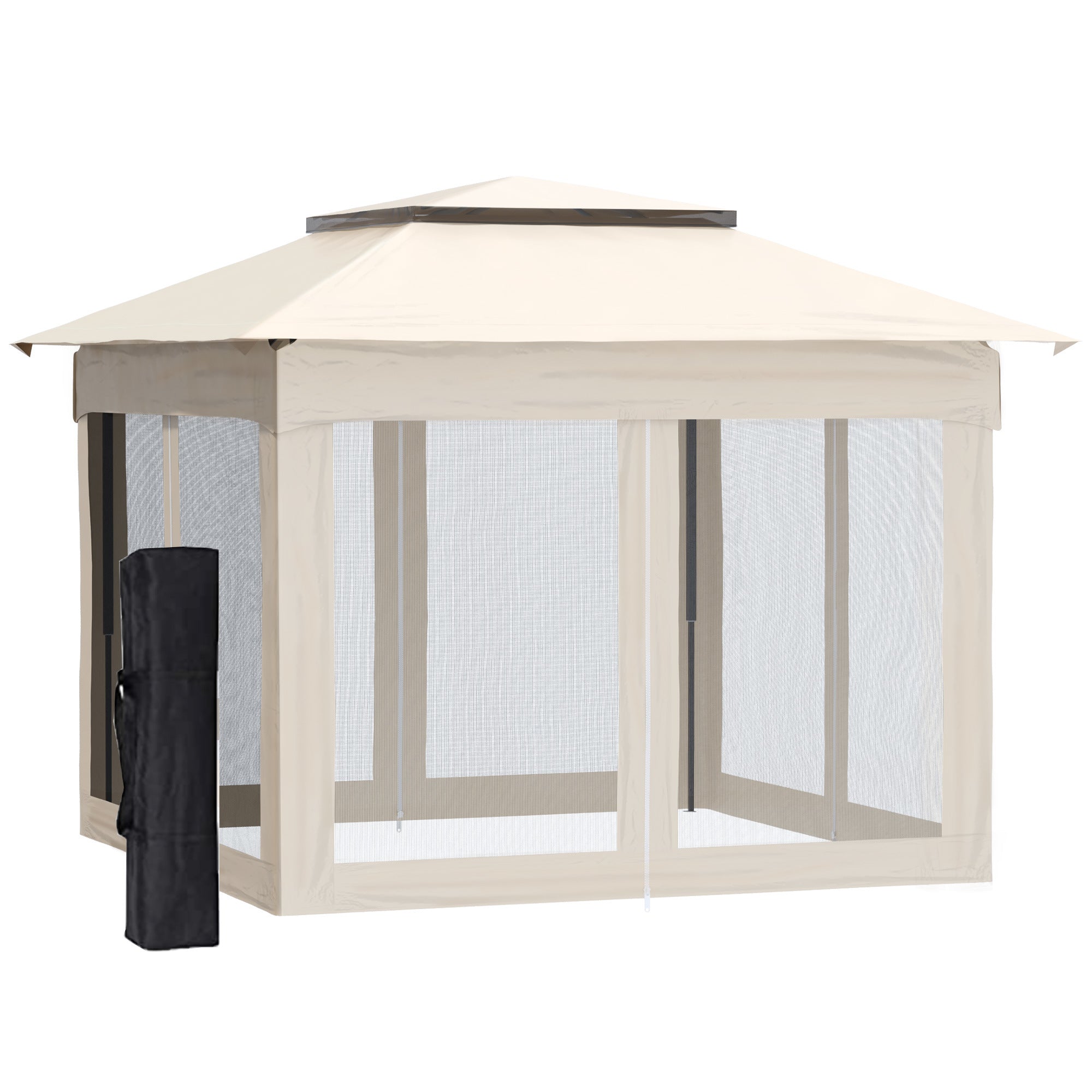 11' x 11' Pop Up Canopy, Outdoor Patio Gazebo Shelter with Removable Zipper Netting, Instant Event Tent with 121 sq.ft Shade and Carry Bag for Backyard, Garden, Base 10x10, Beige