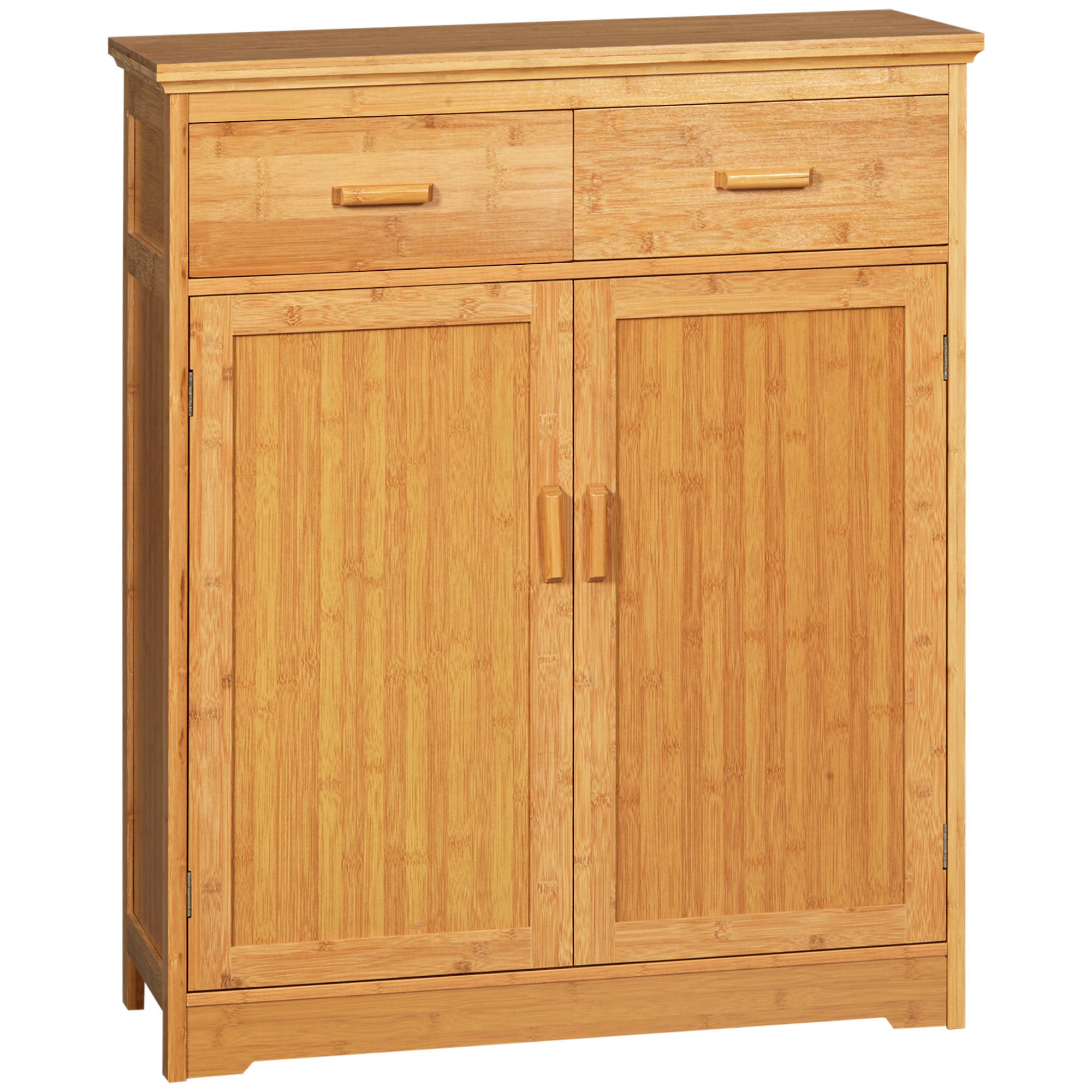 Bathroom Storage Cabinet, Bamboo Floor Cabinet with Drawers, Double Doors and Adjustable Shelves, Natural