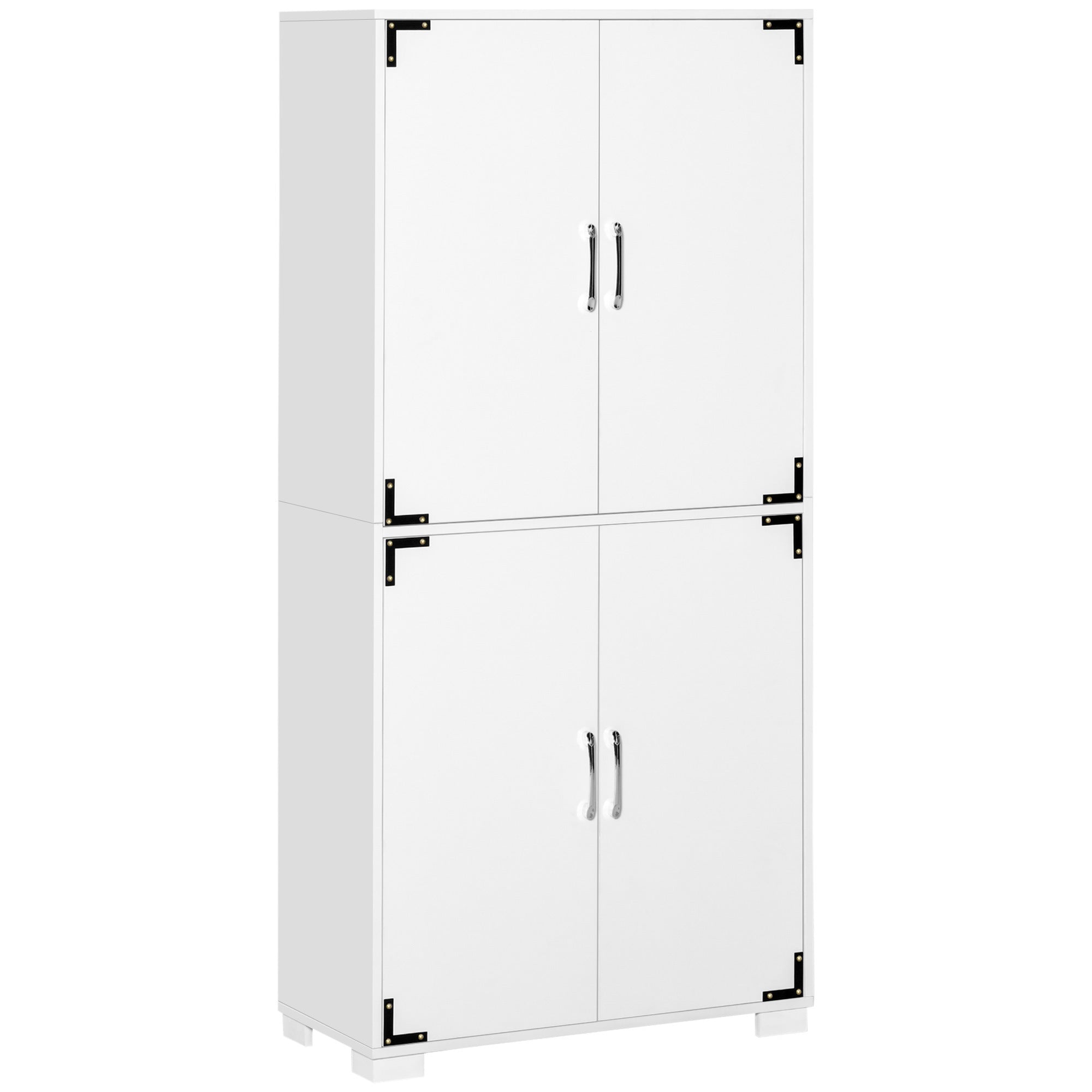 Industrial Kitchen Pantry Cabinet with 4 Door Cupboard and Storage Shelves, Freestanding Storage Cabinet, White