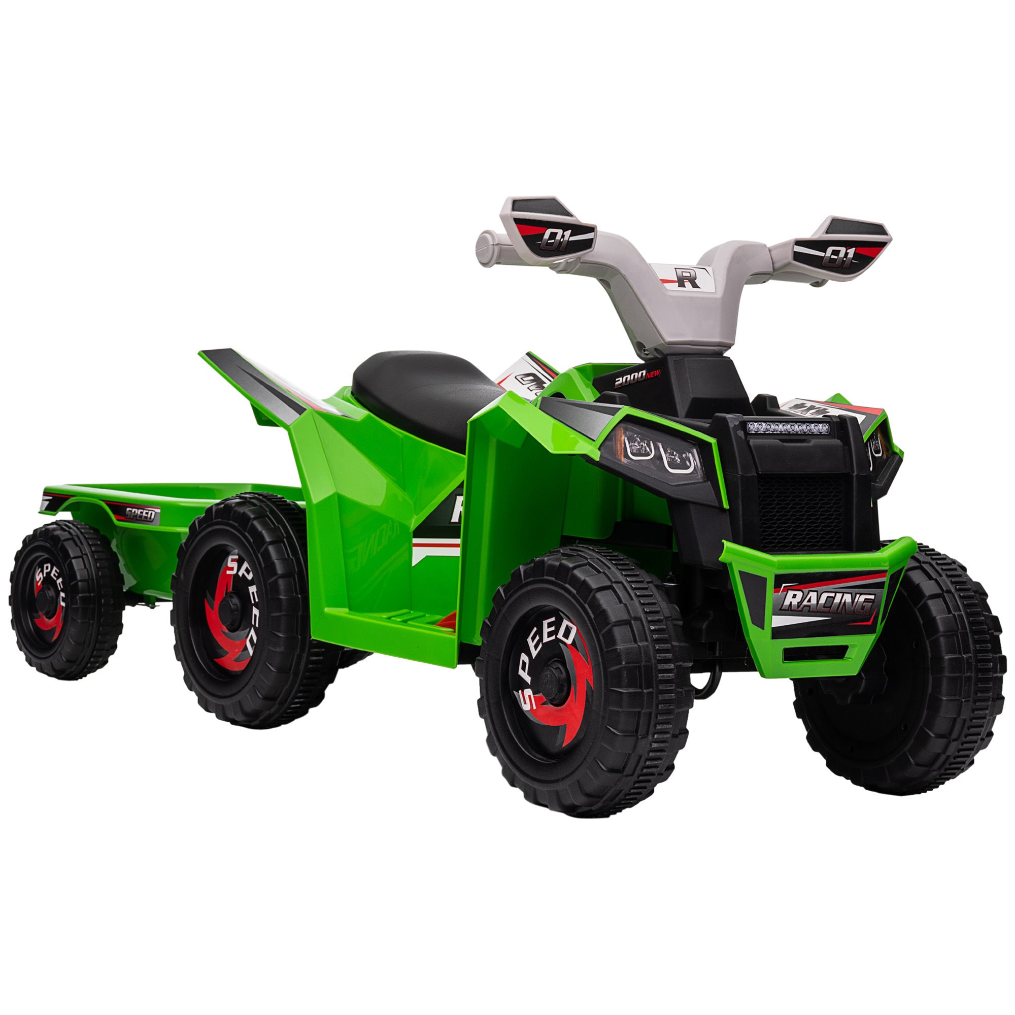 Kids ATV Quad Car with Back Trailer, 6V Kids Electric Car with Forward Backward Function, Wear-Resistant Wheels for Toddlers Ages 18-36 Months, Green
