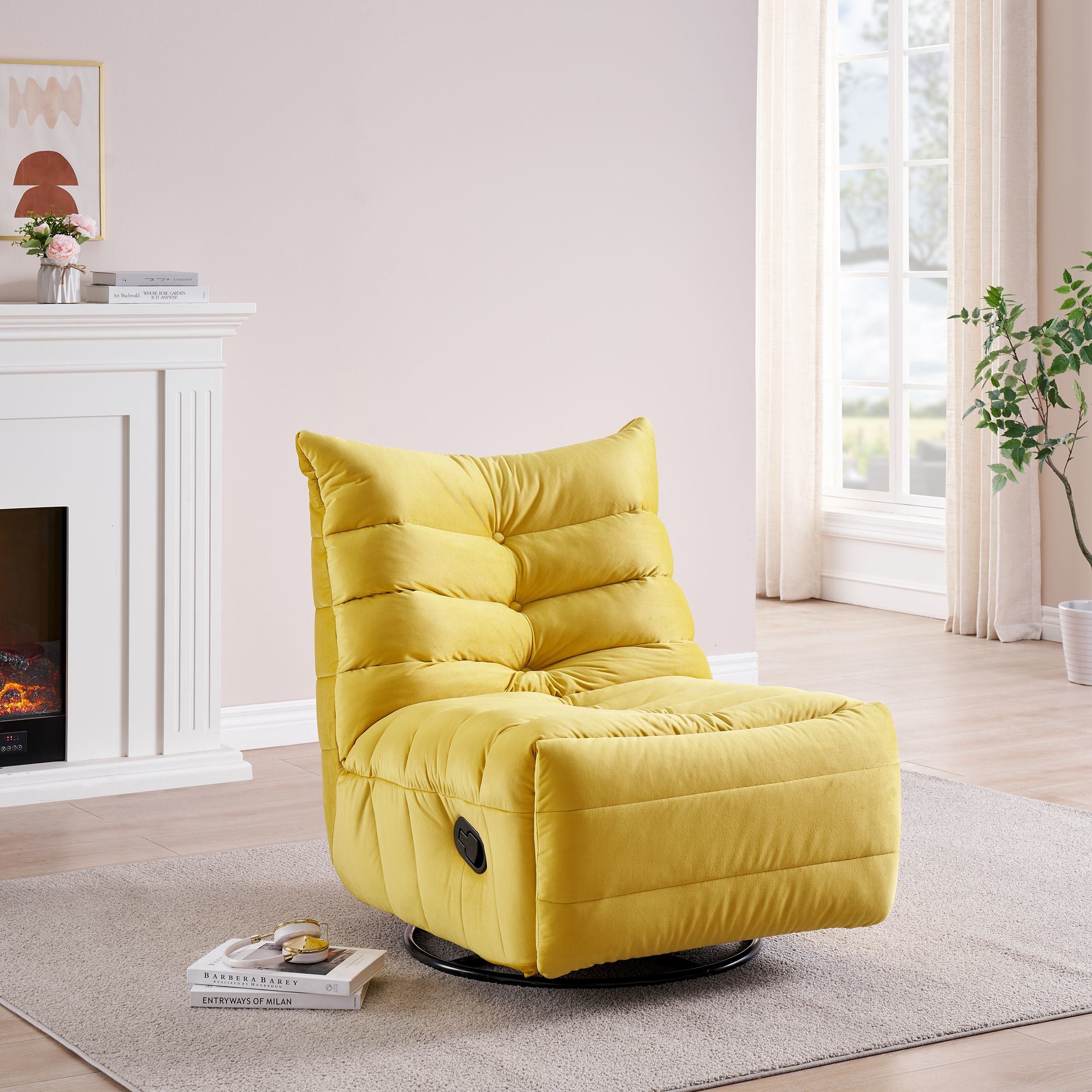 Lazy Chair , Rotatable Modern Lounge with a Side Pocket, Leisure Upholstered Sofa Chair , Reading Chair for Small Space