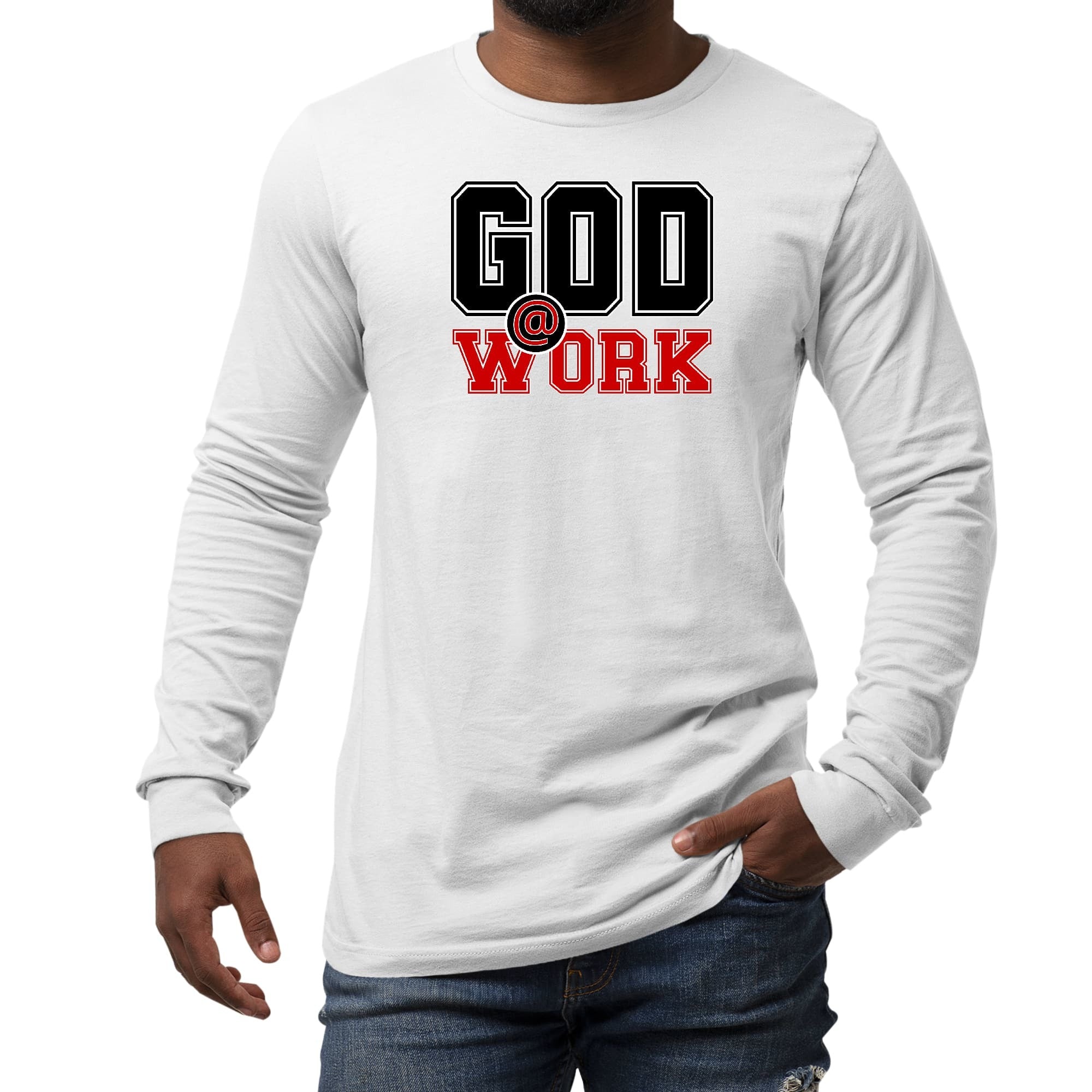 Long Sleeve Graphic T-shirt, God @ Work Black And Red Print