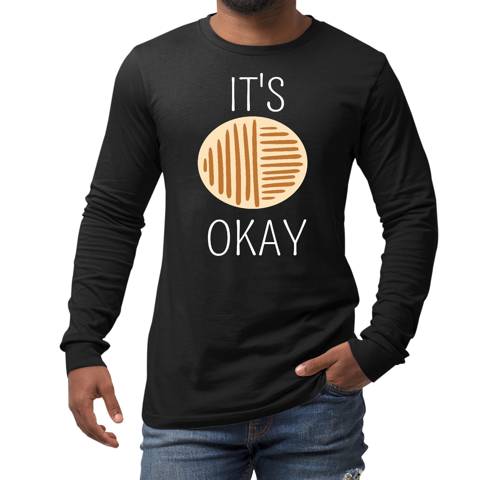 Long Sleeve Graphic T-shirt - Say It Soul, Its Okay, White And Brown