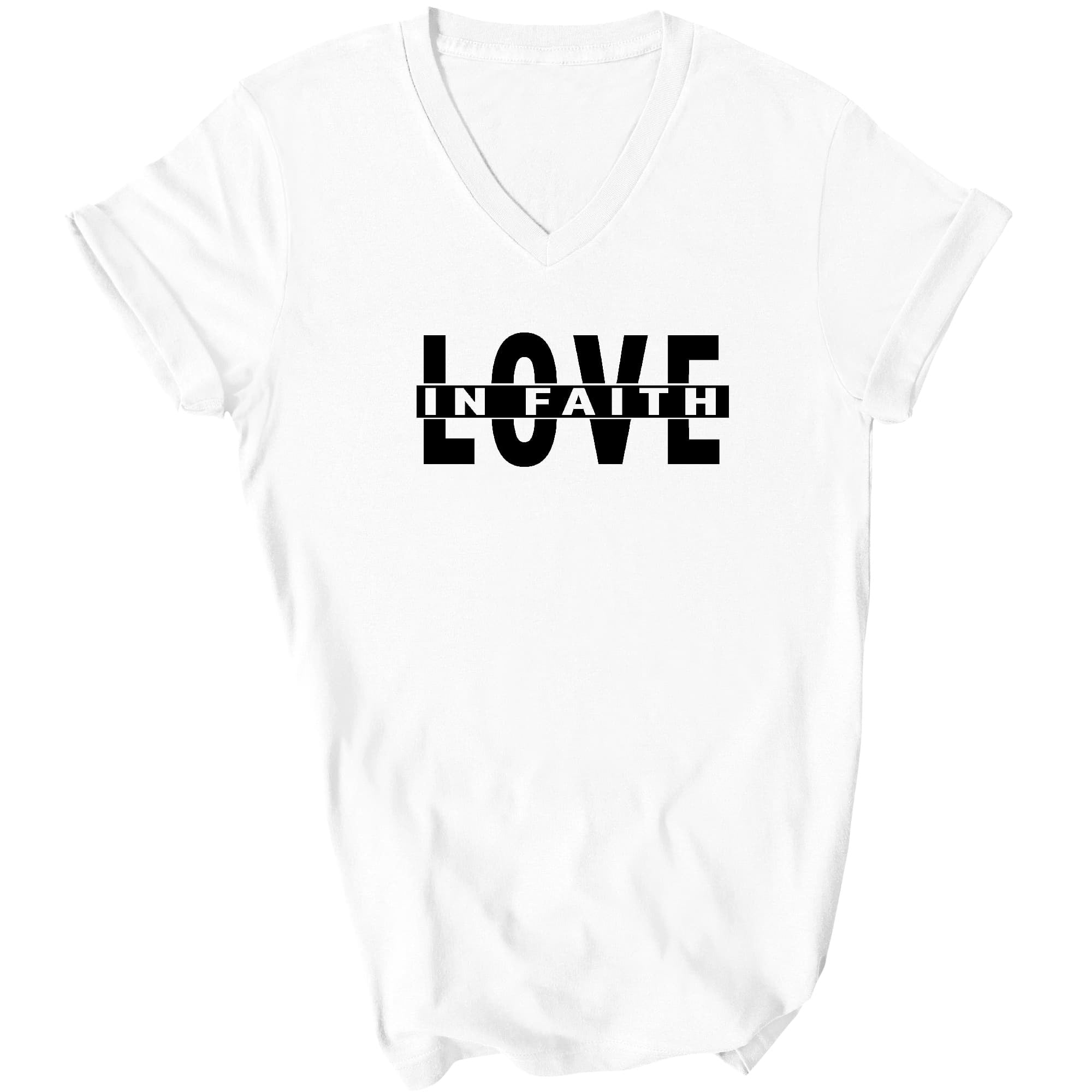 Love In Faith Black Illustration Graphic V-neck T-shirt
