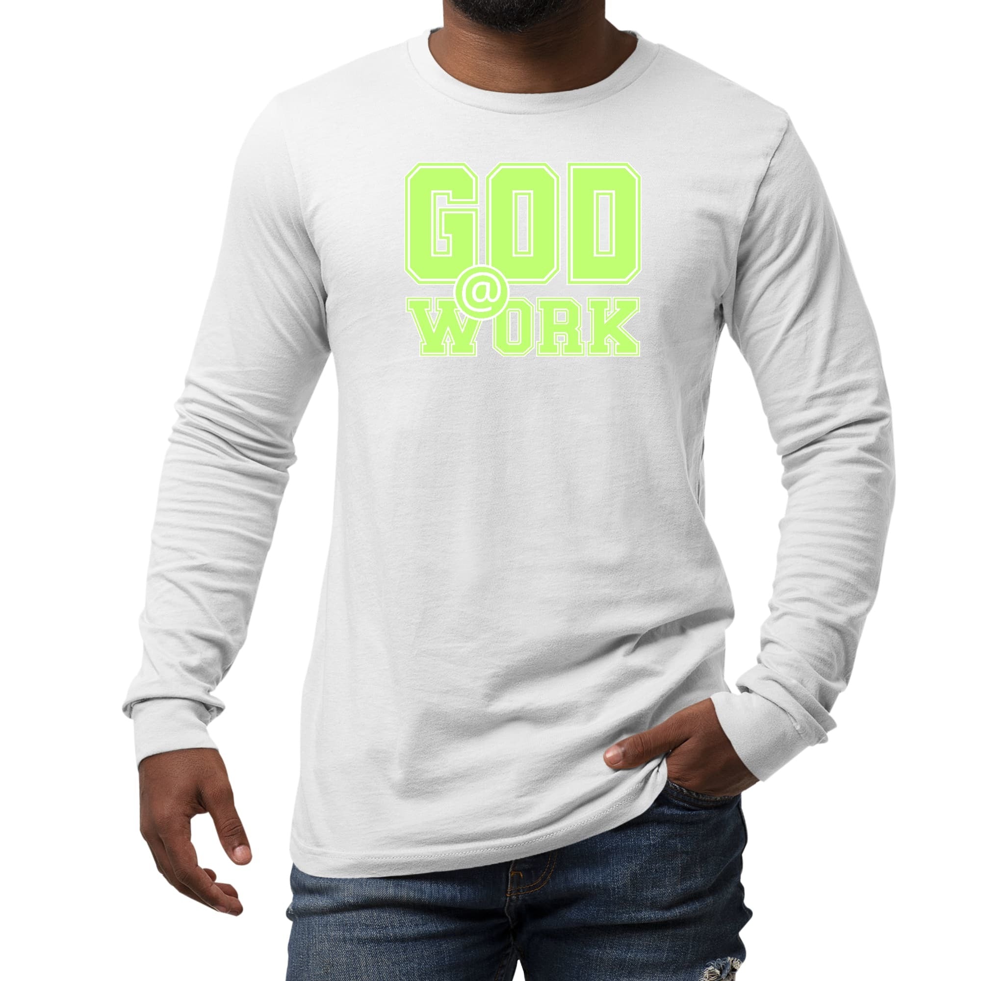 Long Sleeve Graphic T-shirt, God @ Work Neon Green And White Print