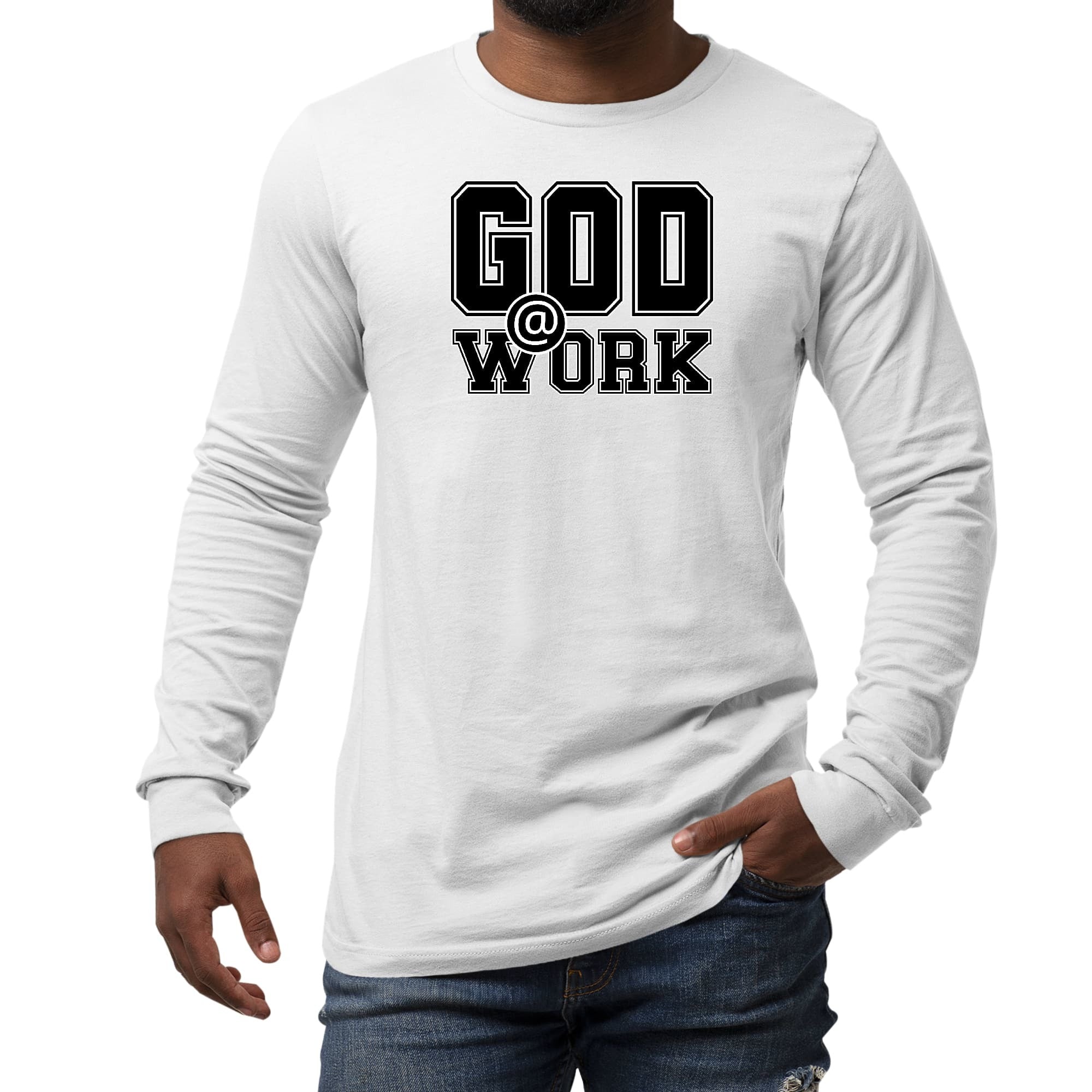 Long Sleeve Graphic T-shirt, God @ Work Black And White Print