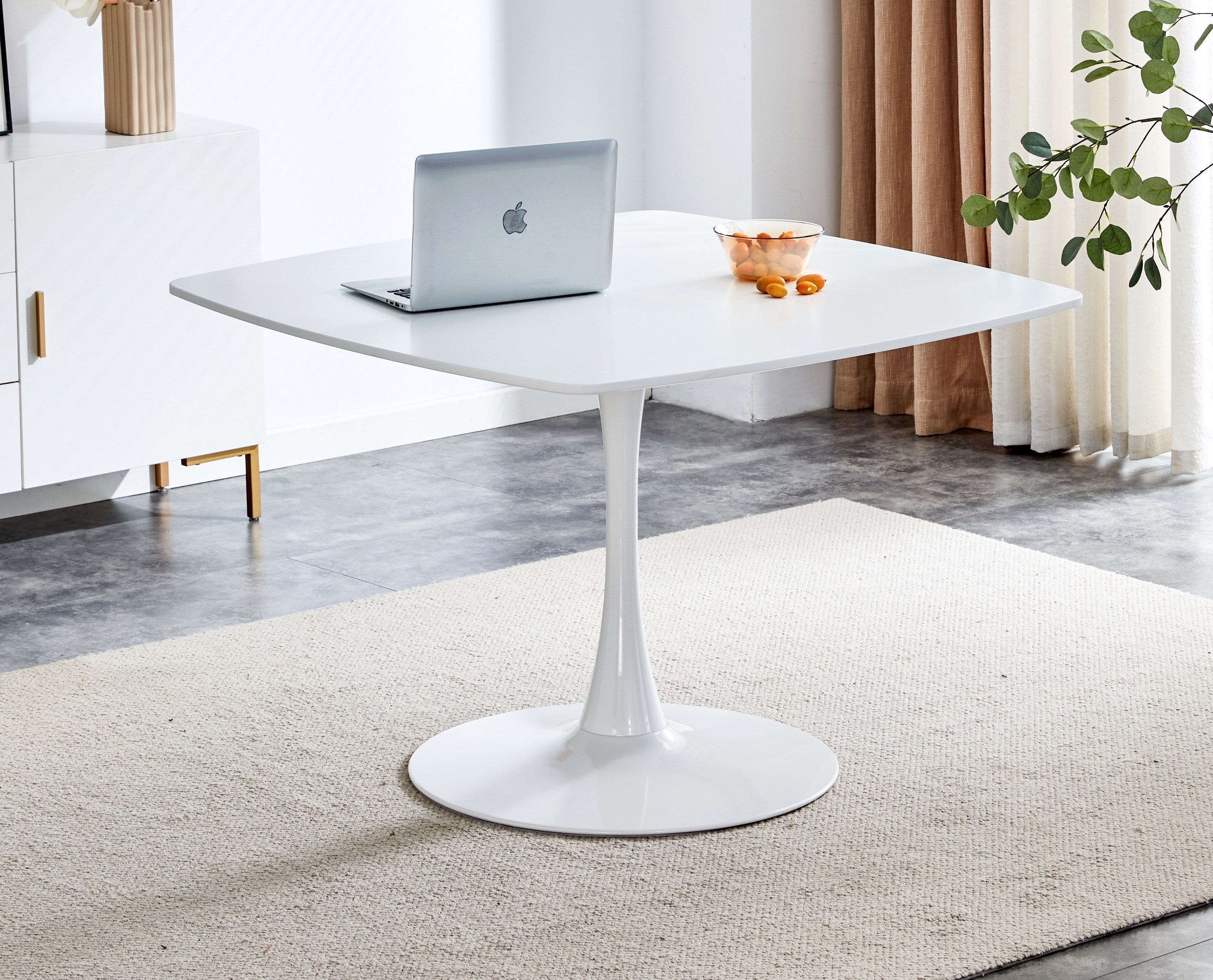 42.1"WHITE Table Mid-century Dining Table for 4-6 people With Round Mdf Table Top, Pedestal Dining Table, End Table Leisure Coffee Table