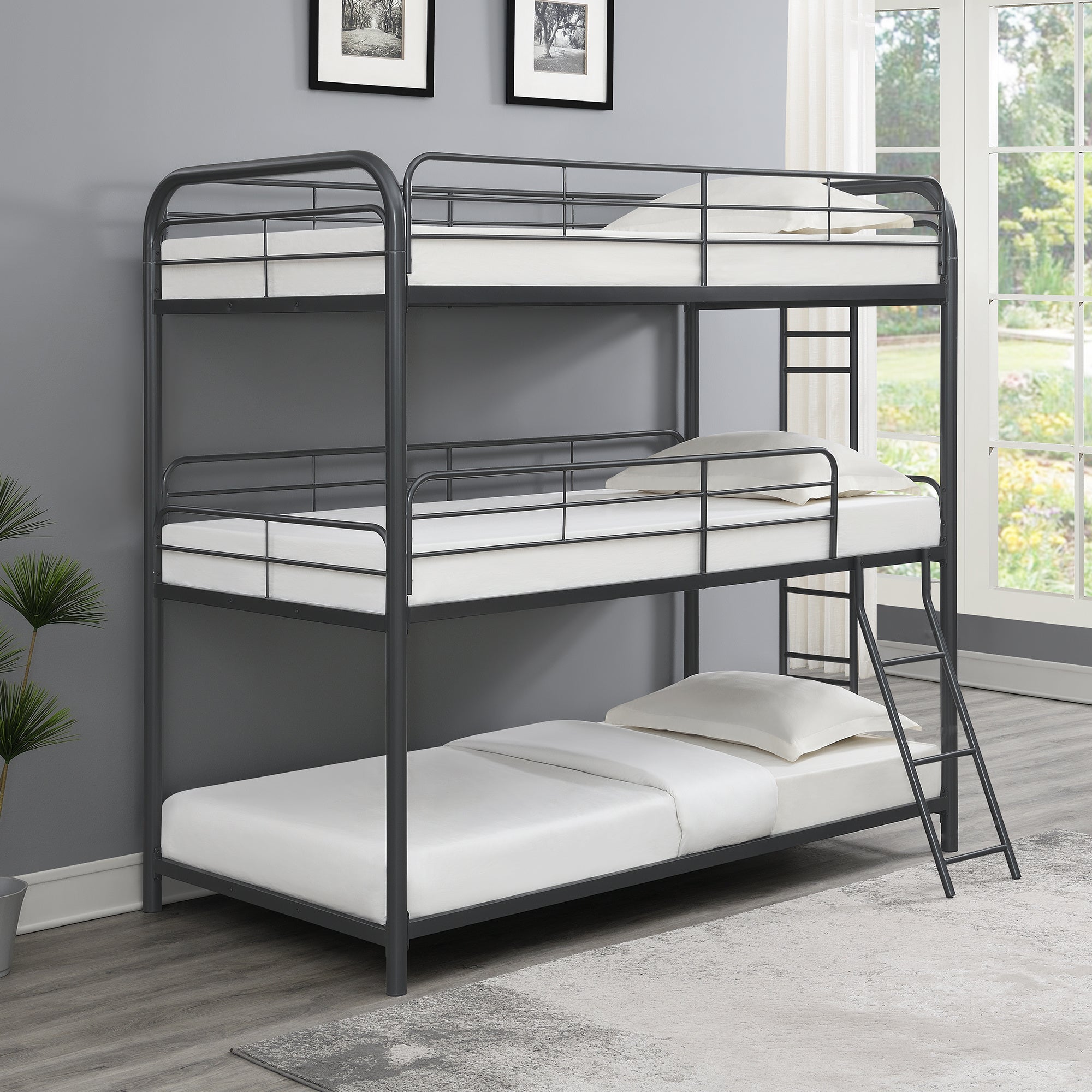 Furniture Triple Bunk Bed, Twin/Twin/Twin, black