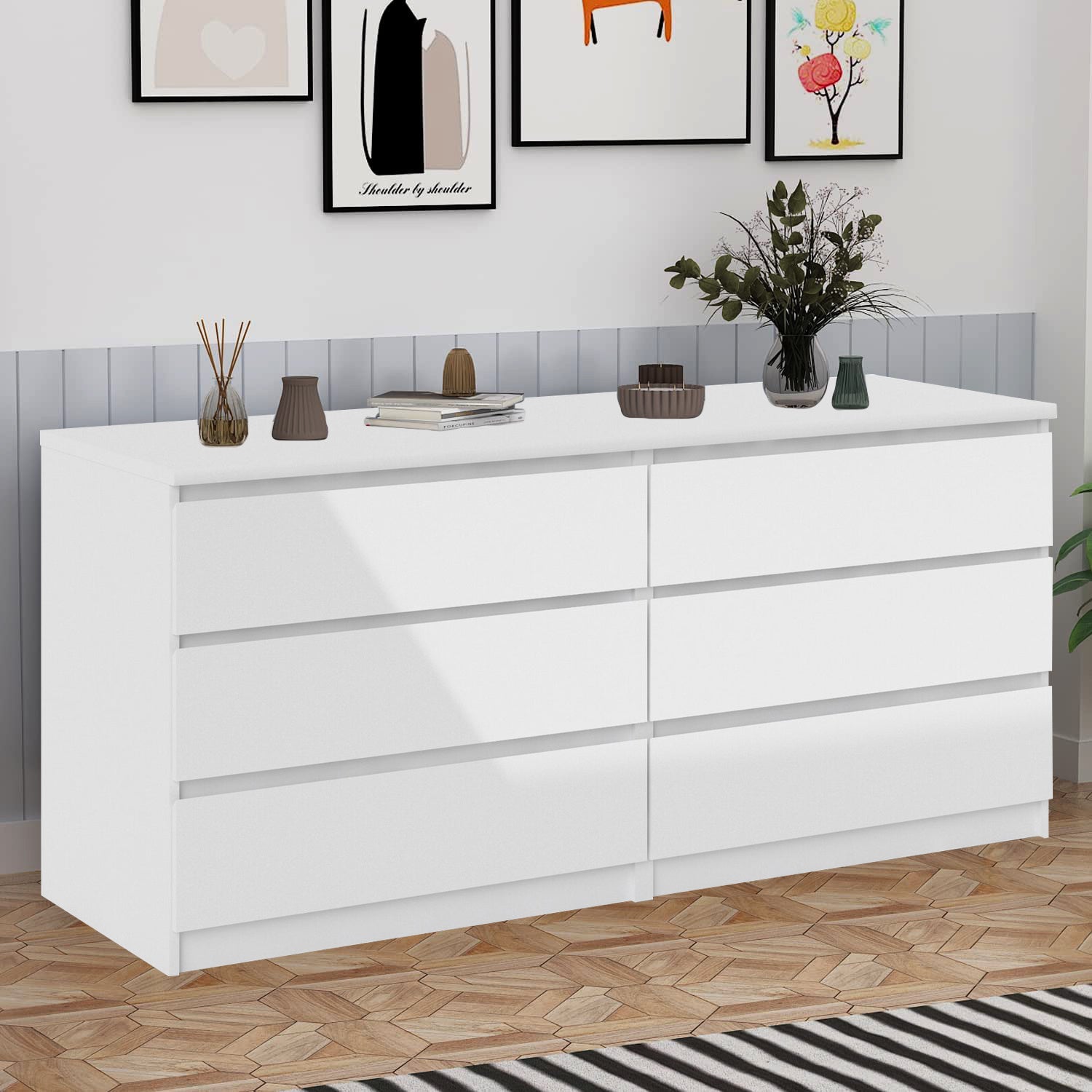 6 Drawer Double Dresser for Bedroom Living Room Hallway,white