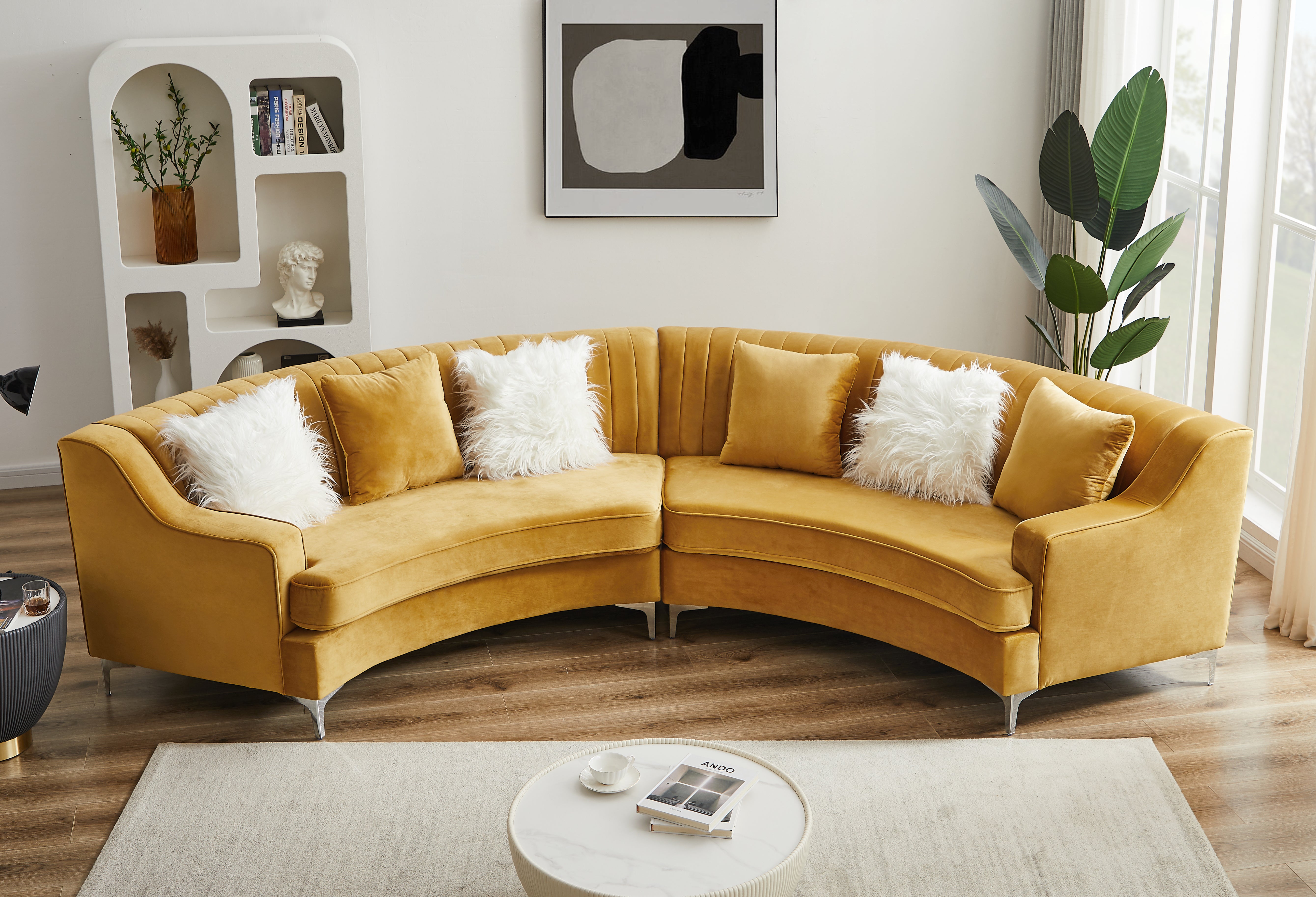 Gold Velvet Curved Sofa