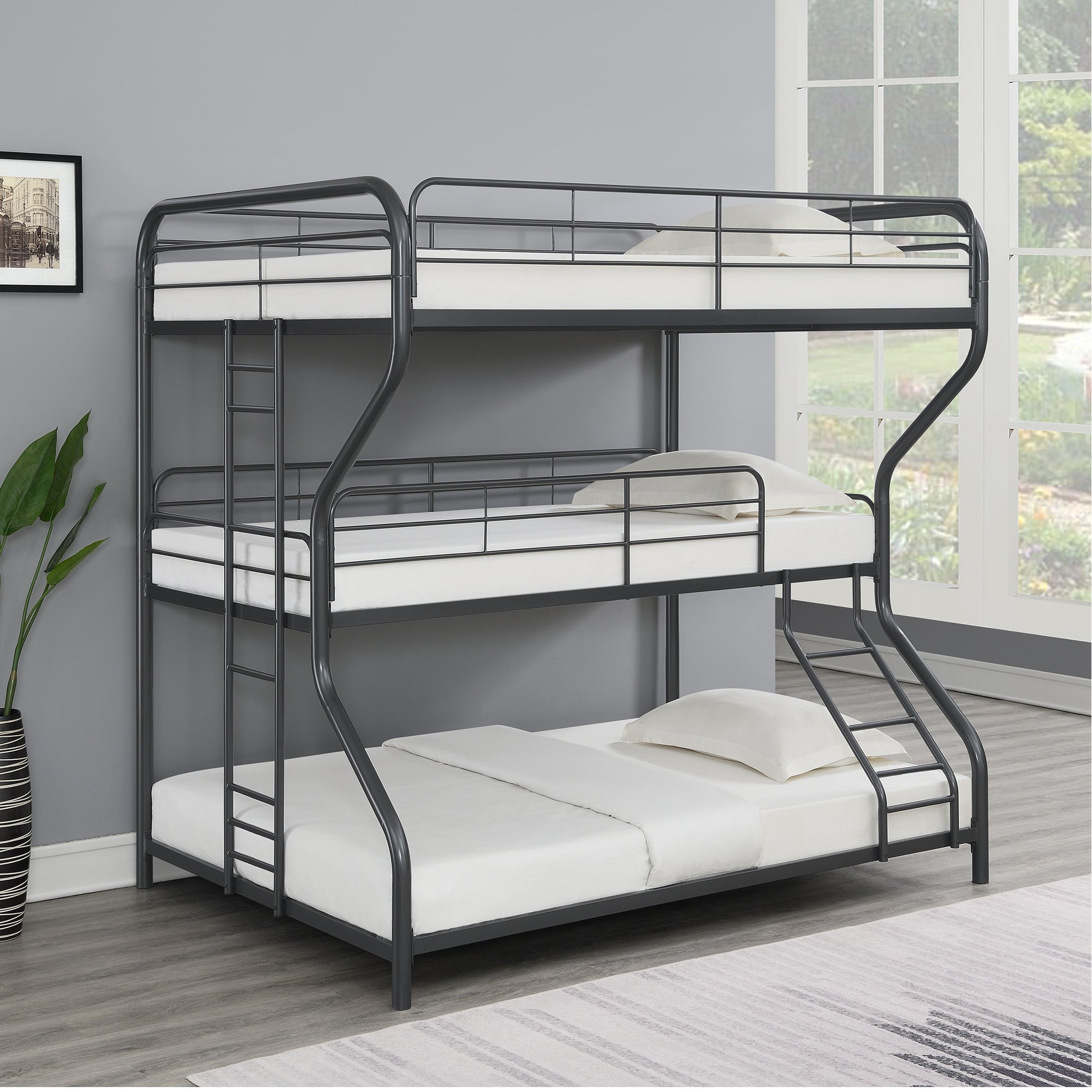 Furniture Triple Bunk Bed, FULL/Twin/FULL, black