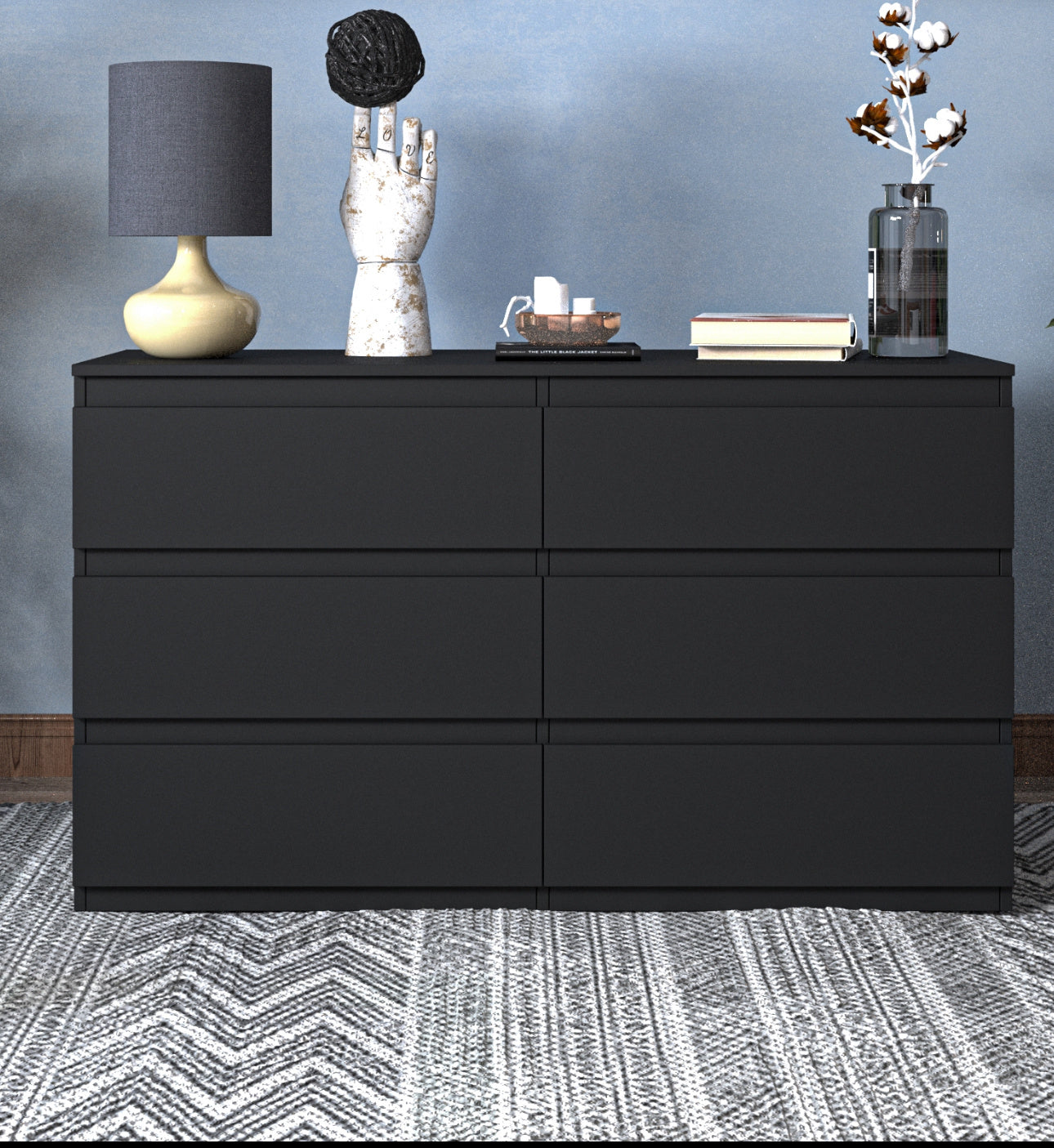 6 Drawer Double Dresser for Bedroom Living Room Hallway,Black