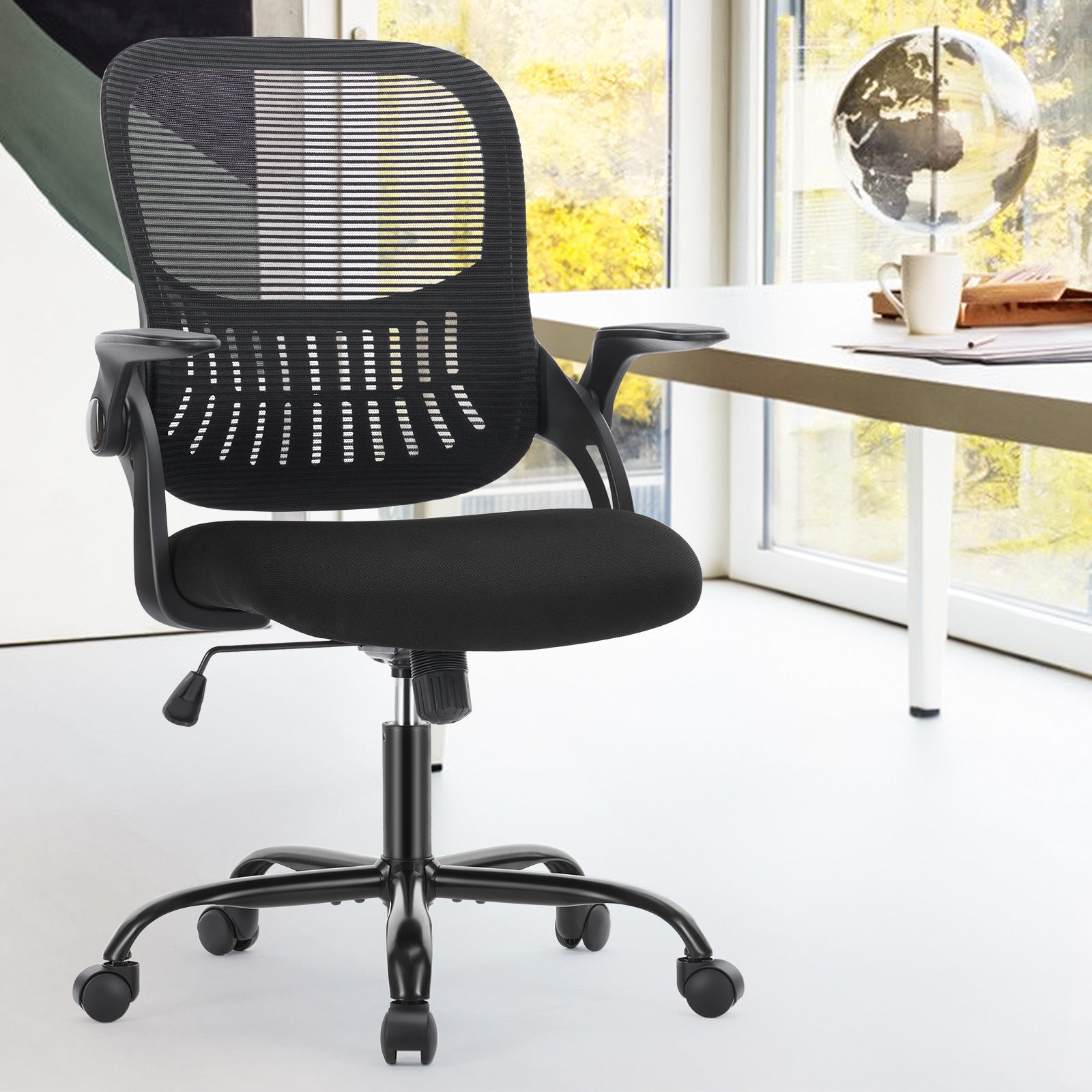 Sweetcrispy Office Mid Back Ergonomic Mesh Computer Desk Larger Seat Executive Height Adjustable Swivel Task Chair with Lumbar Support