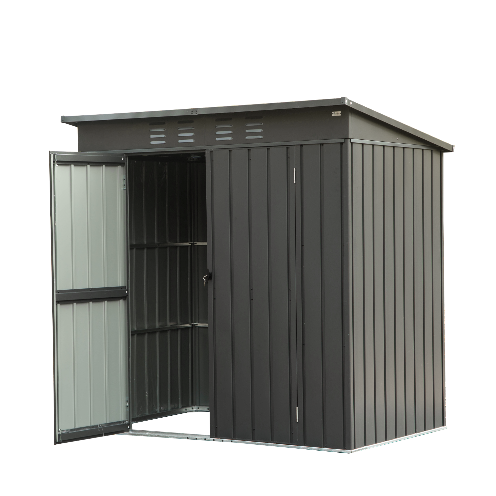 Backyard Storage Shed with Sloping Roof Galvanized Steel Frame Outdoor Garden Shed Metal Utility Tool Storage Room with Latches and Lockable Door (6x4ft, Black)