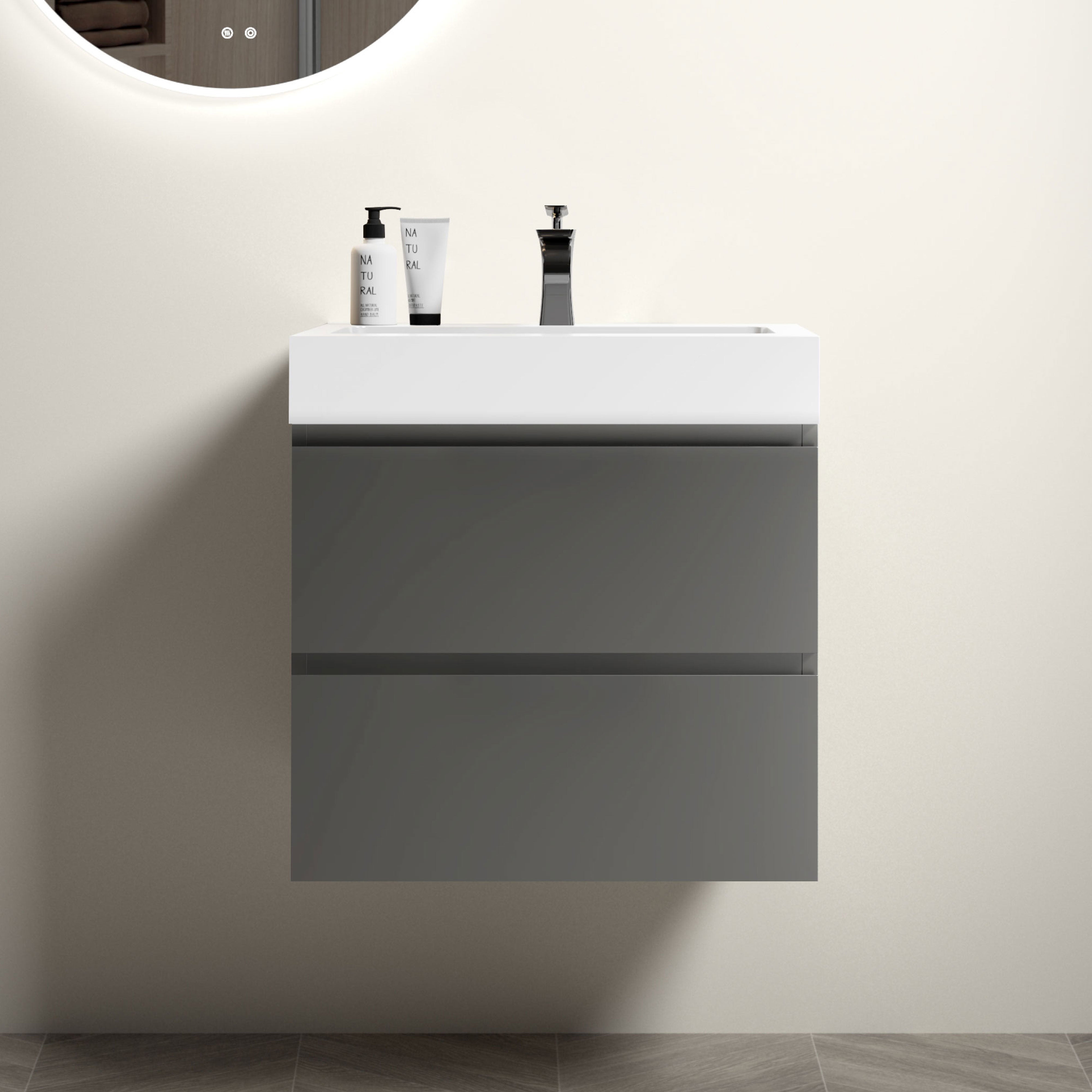 Alice 24" Gray Bathroom Vanity with Sink, Large Storage Wall Mounted Floating Bathroom Vanity for Modern Bathroom, One-Piece White Sink Basin without Drain and Faucet