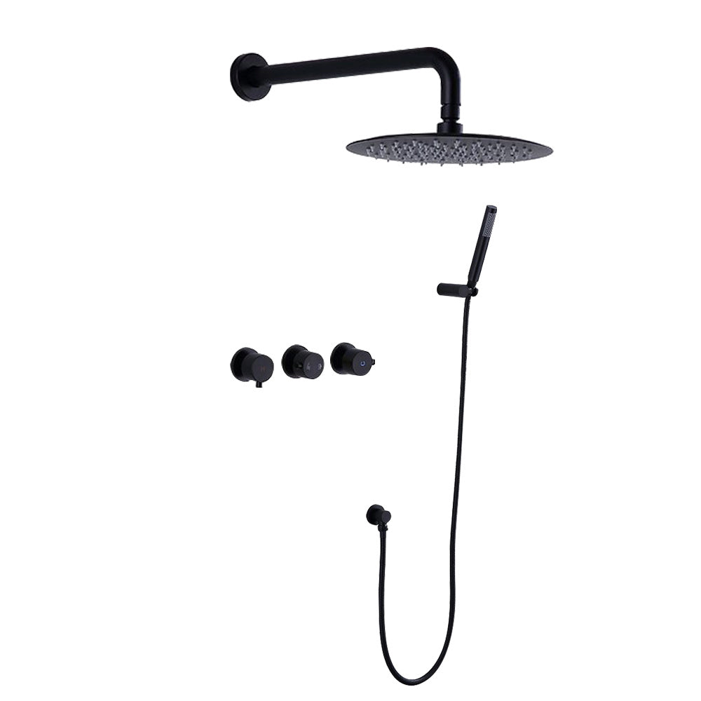 Double-Handle 2-Spray Wall Mount Full/Rain Shower Faucet with Hand Shower in Matte Black (Valve Not Included)