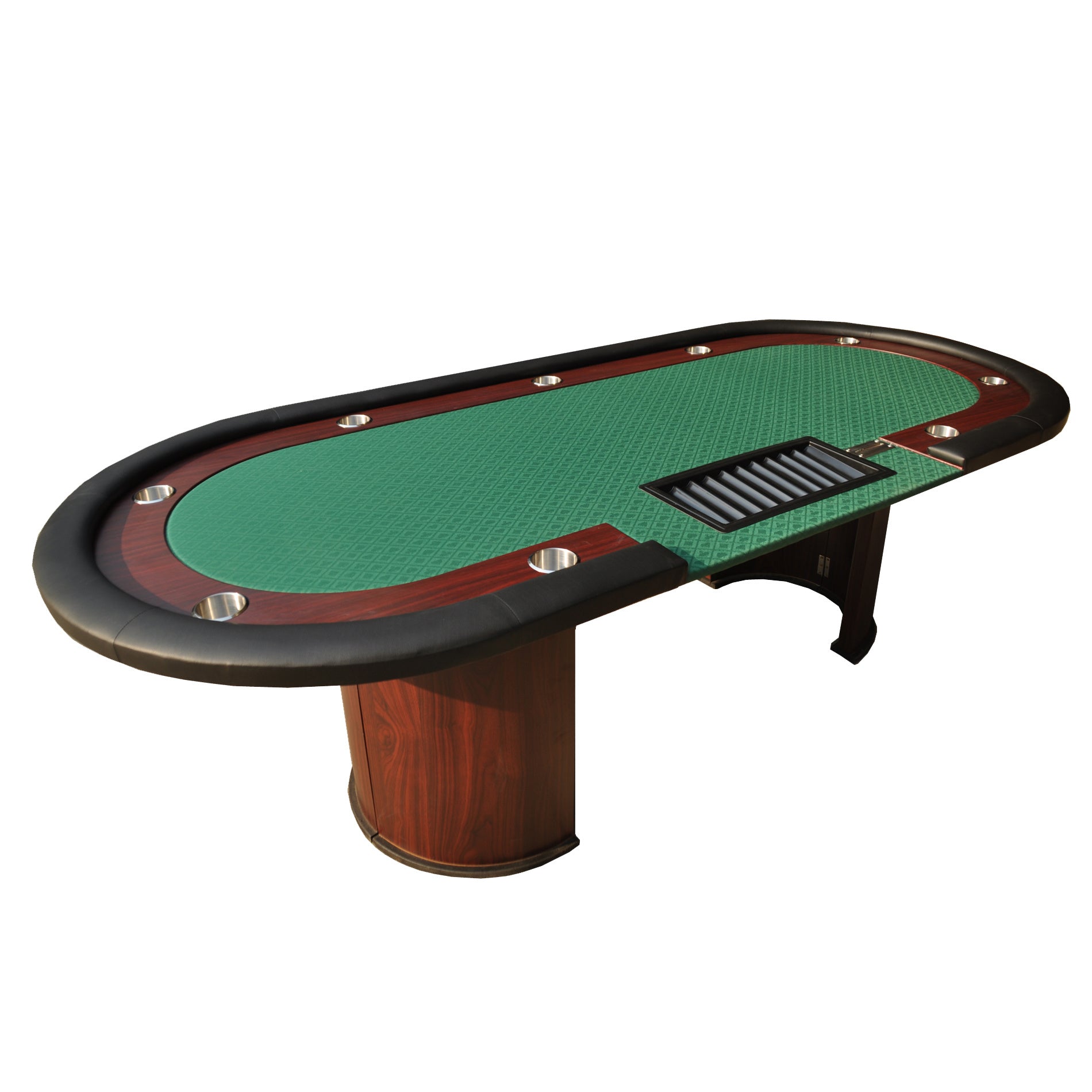 INO Design 96Inch Oval Green Speed Cloth Wooden Texture Racetrack Luna Legs Poker Table With Tray & Dropbox