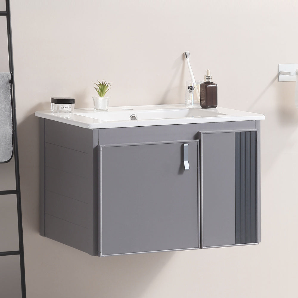 24' Stylish Aluminum Wall Mounted Bathroom Vanity with White sink,Asymmetric chic Soft Close Cabinet Doors, Aluminium,Excluding faucets,Grey