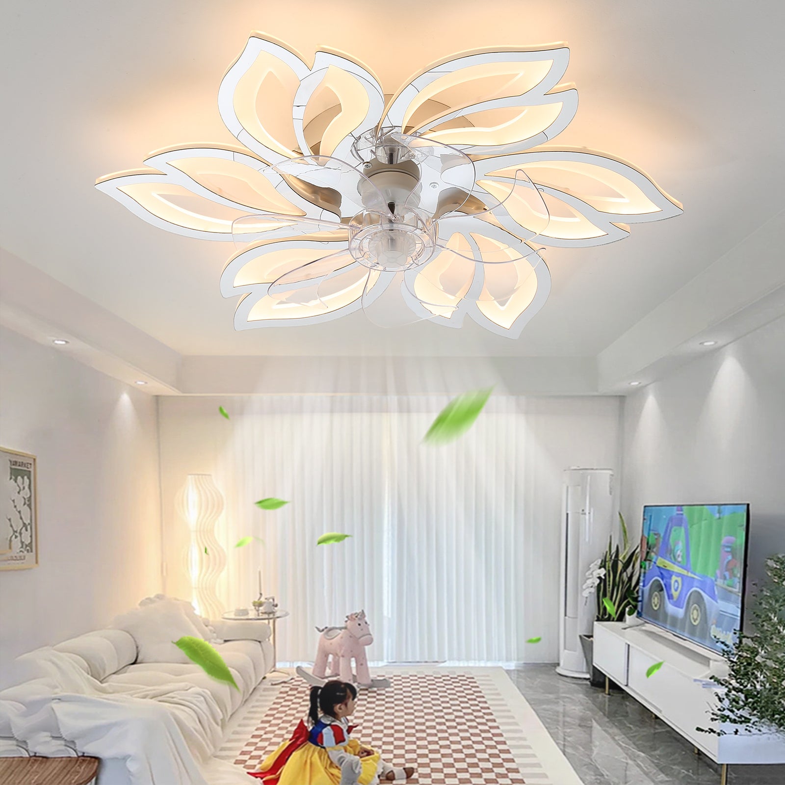 26Inches Ceiling Fan with Lights Remote Control Dimmable LED, 6 Gear Wind Speed Fan Light