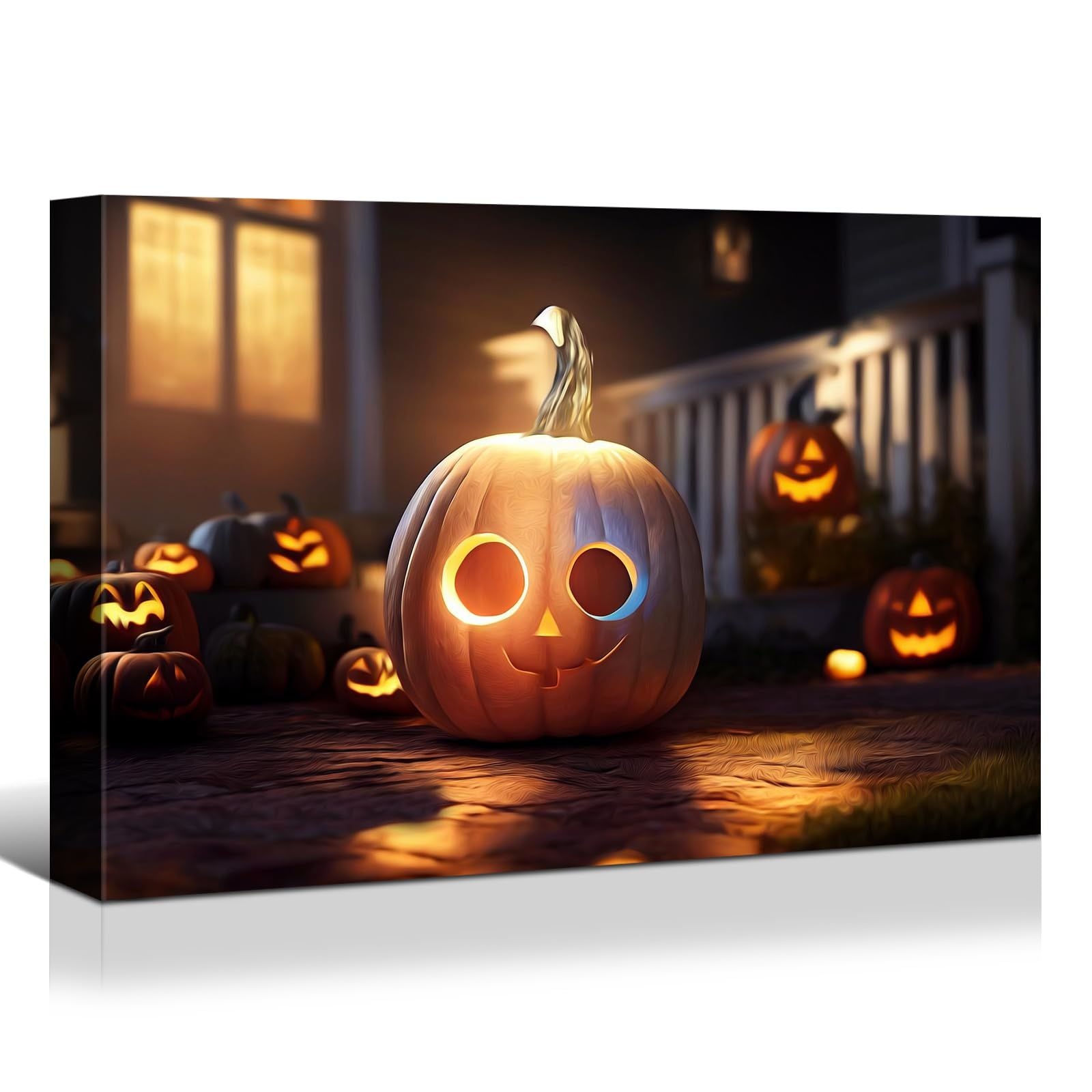 Drop-Shipping Framed Canvas Wall Art Decor Painting For Halloween, Jack-o-lanterns Painting For Halloween Gift, Decoration For Halloween Living Room, Bedroom Decor-Ready To Hang